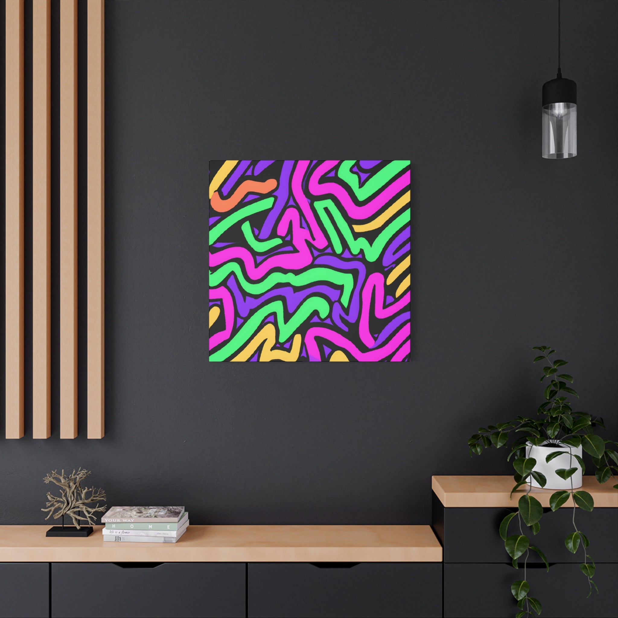 Vibrant Neon Waves Abstract Art Canvas - Canvas