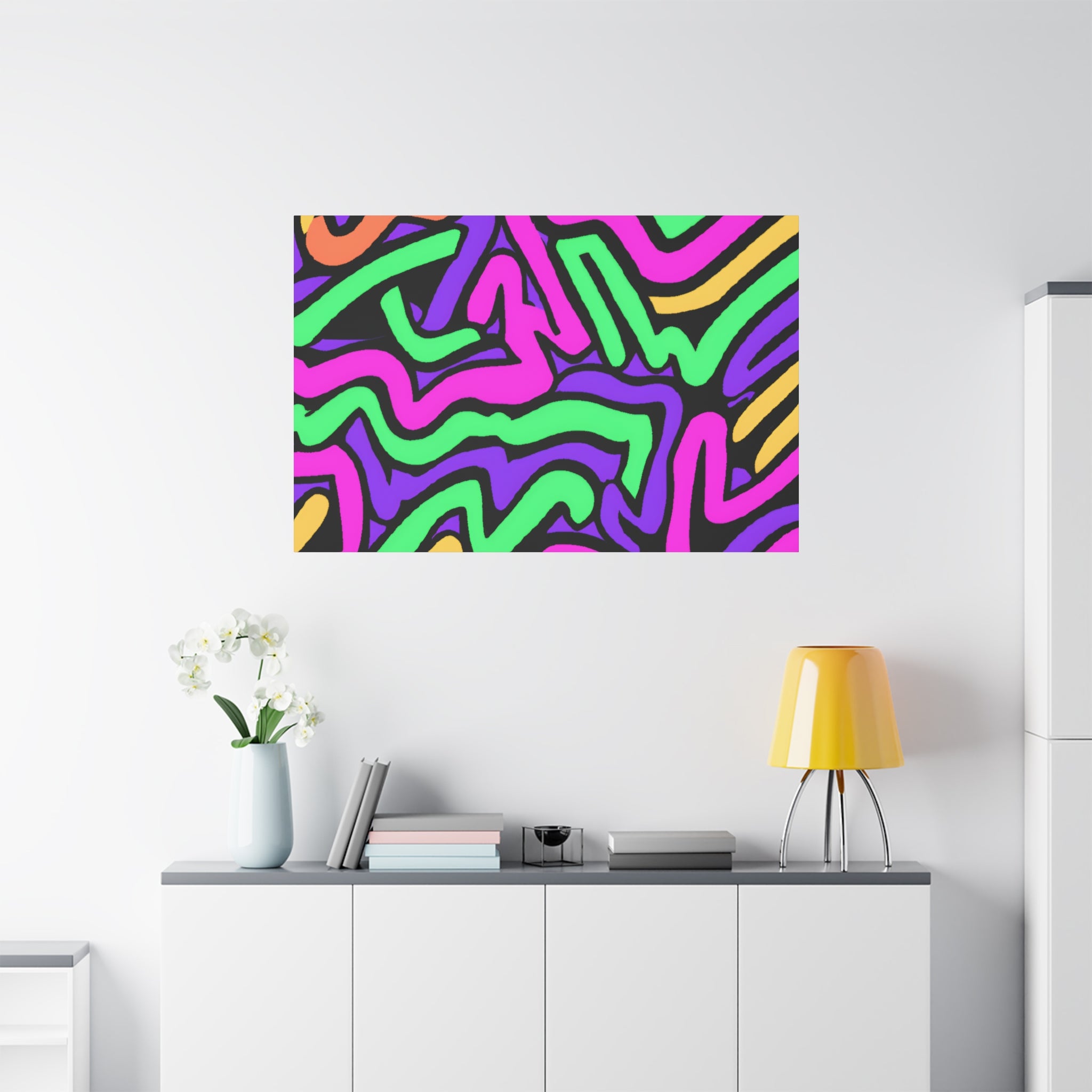Vibrant Neon Waves Abstract Art Canvas - Canvas
