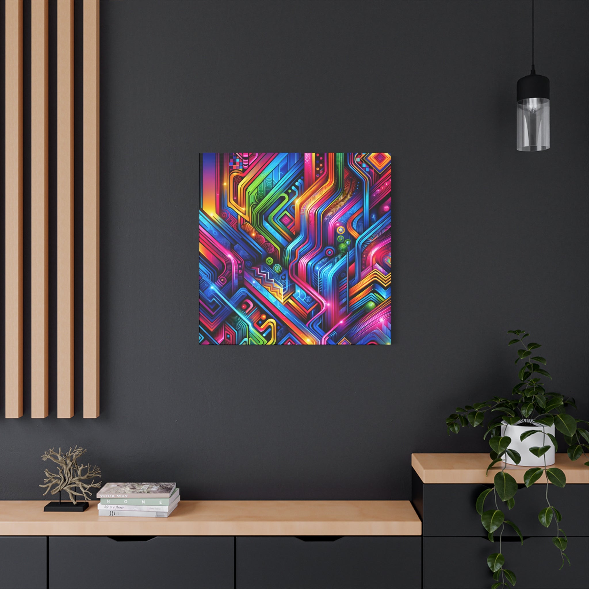 Vibrant Neon Circuitry Abstract Art Canvas - Canvas