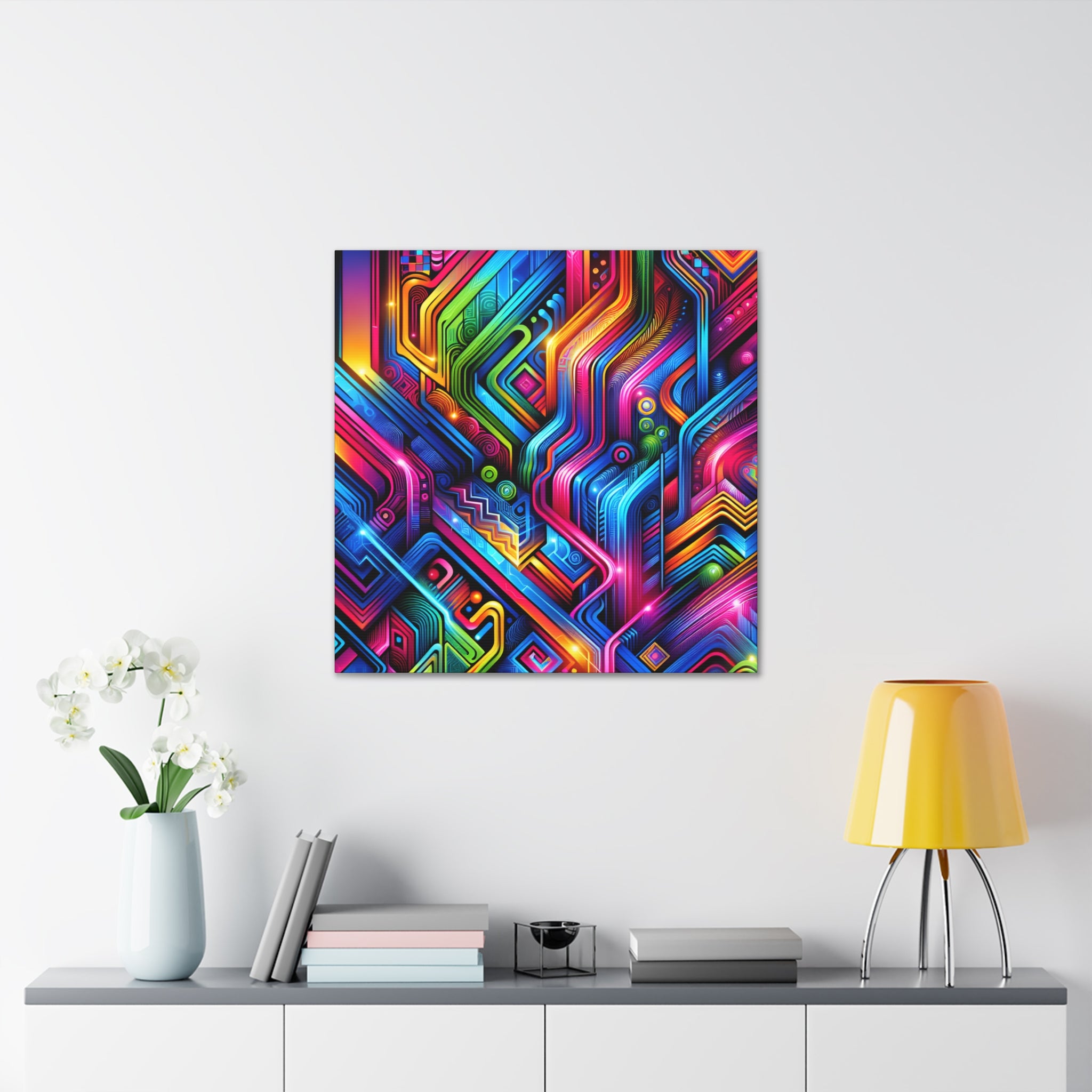 Vibrant Neon Circuitry Abstract Art Canvas - Canvas