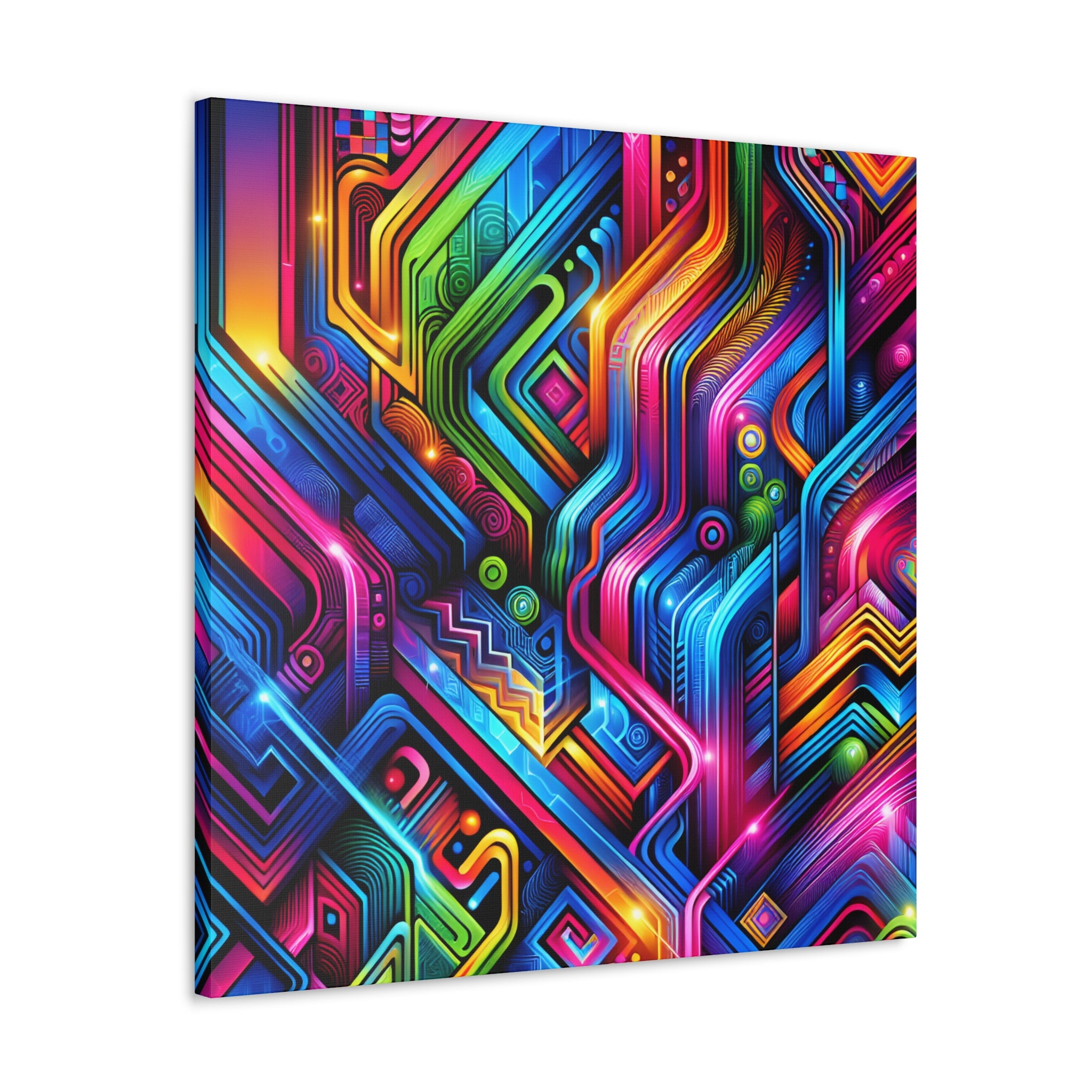 Vibrant Neon Circuitry Abstract Art Canvas - Canvas