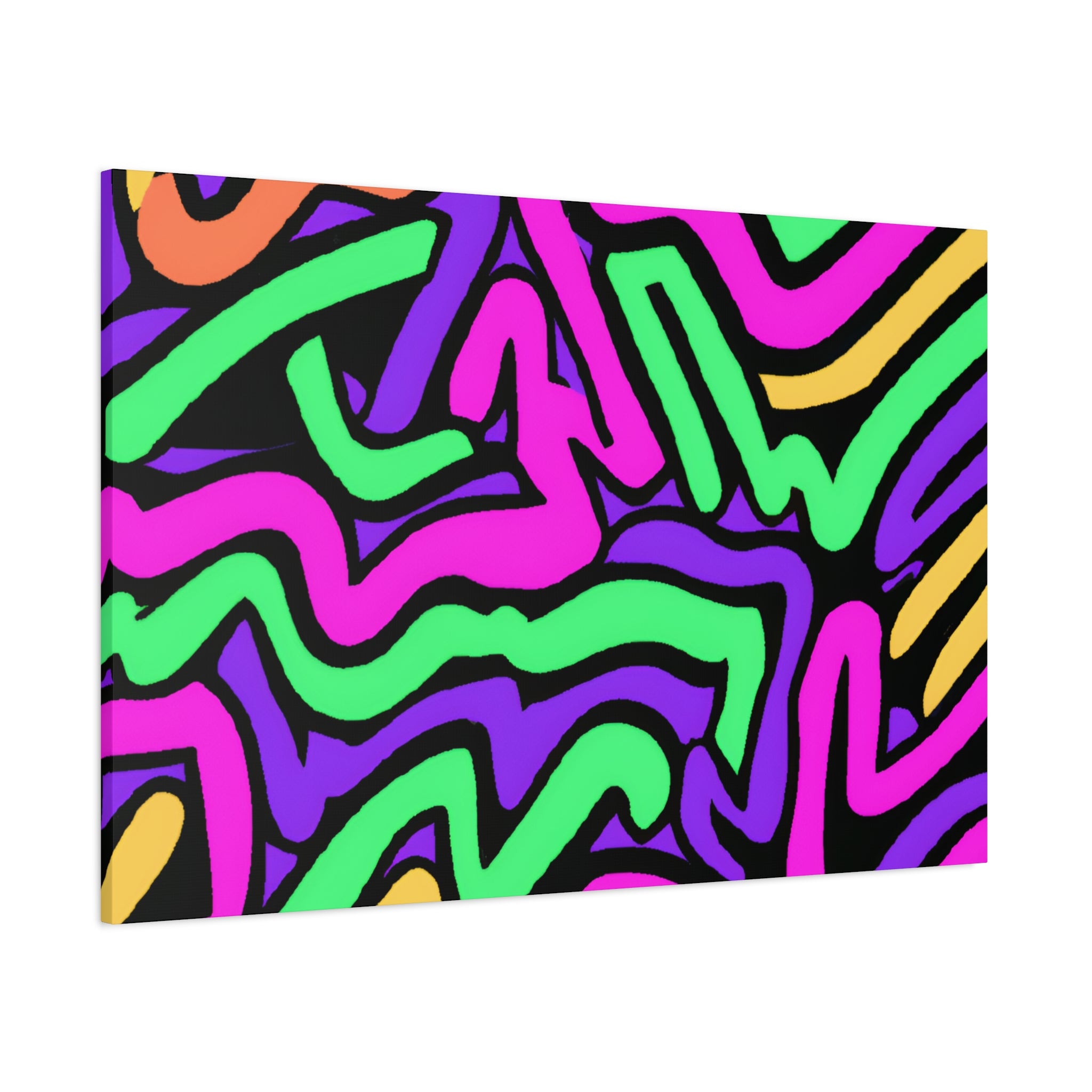 Vibrant Neon Waves Abstract Art Canvas - Canvas