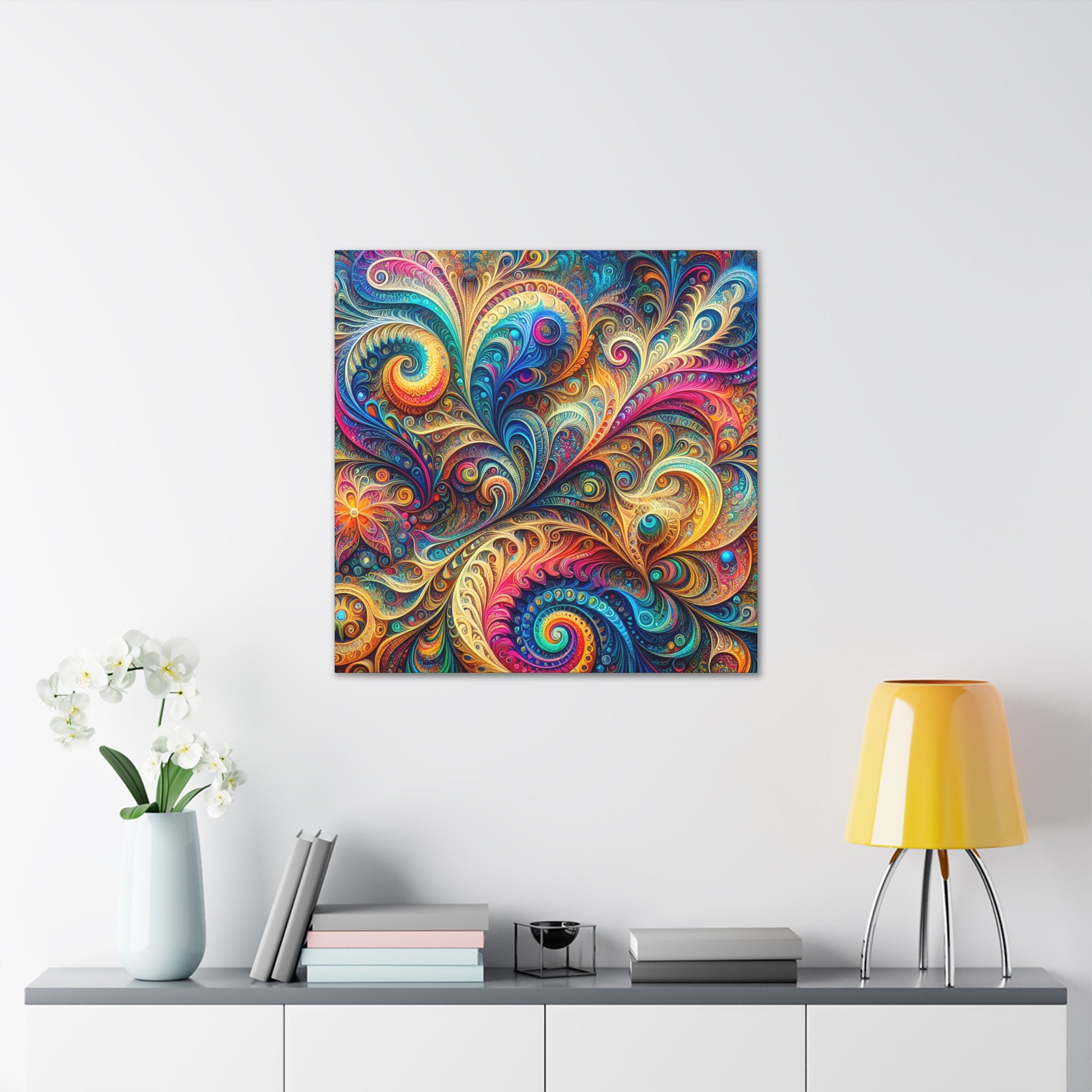 Vibrant Psychedelic Paisley Swirl Canvas Art Print - Canvas