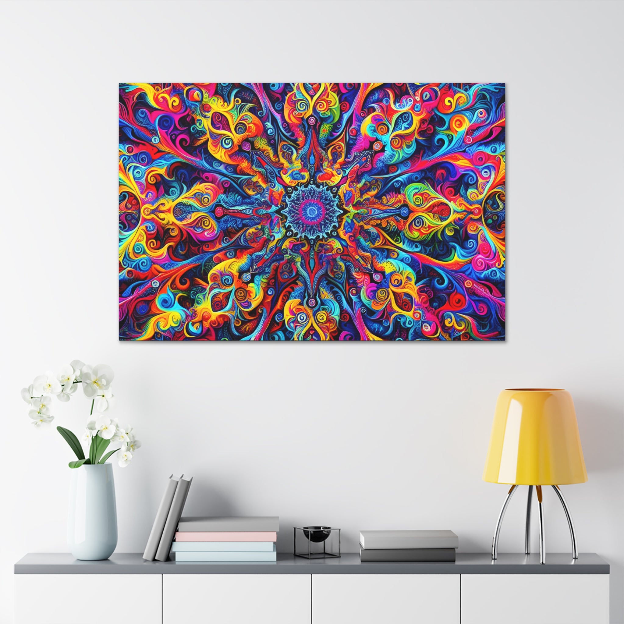 Psychedelic Mandala Explosion Colorful Abstract Art Canvas - Canvas