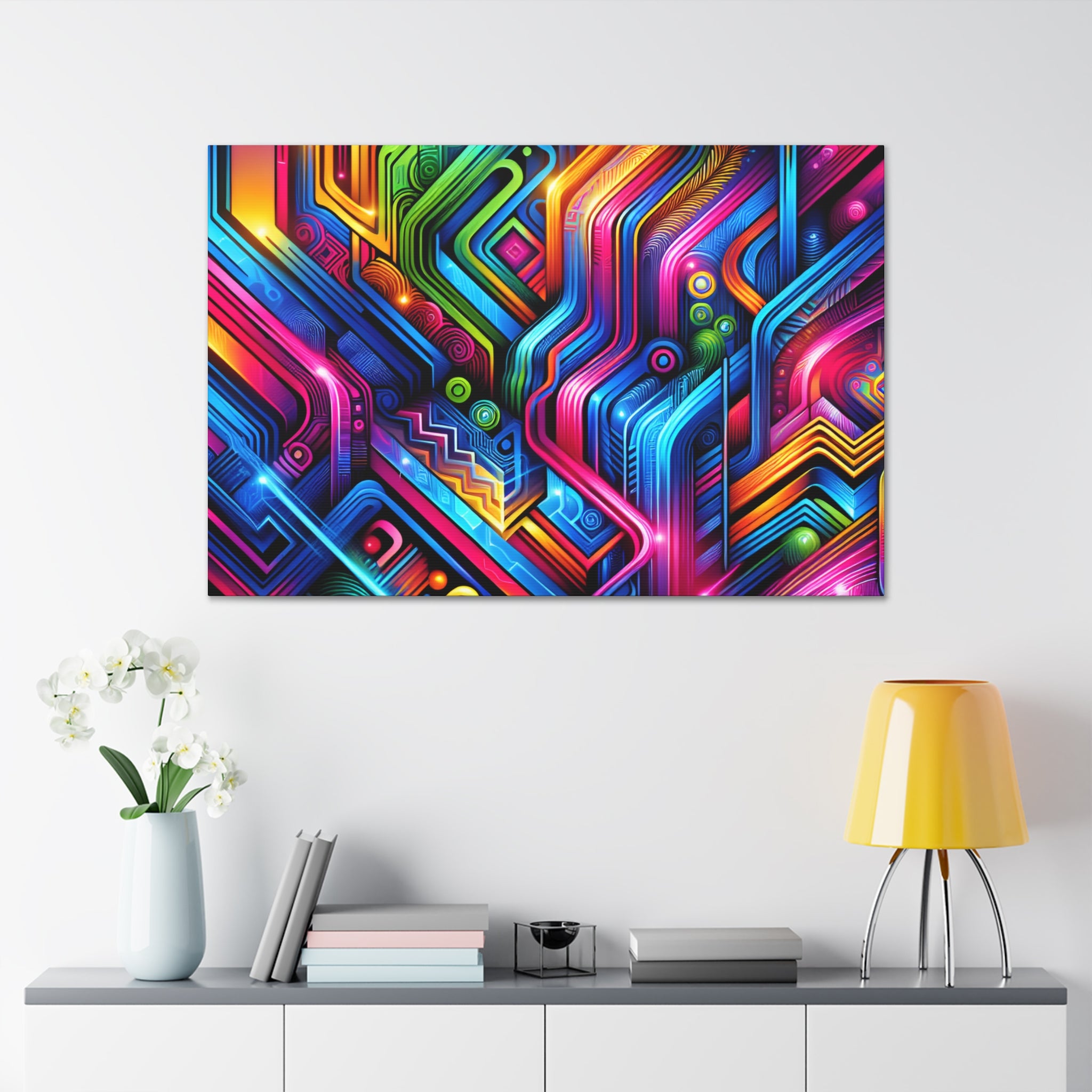 Vibrant Neon Circuitry Abstract Art Canvas - Canvas