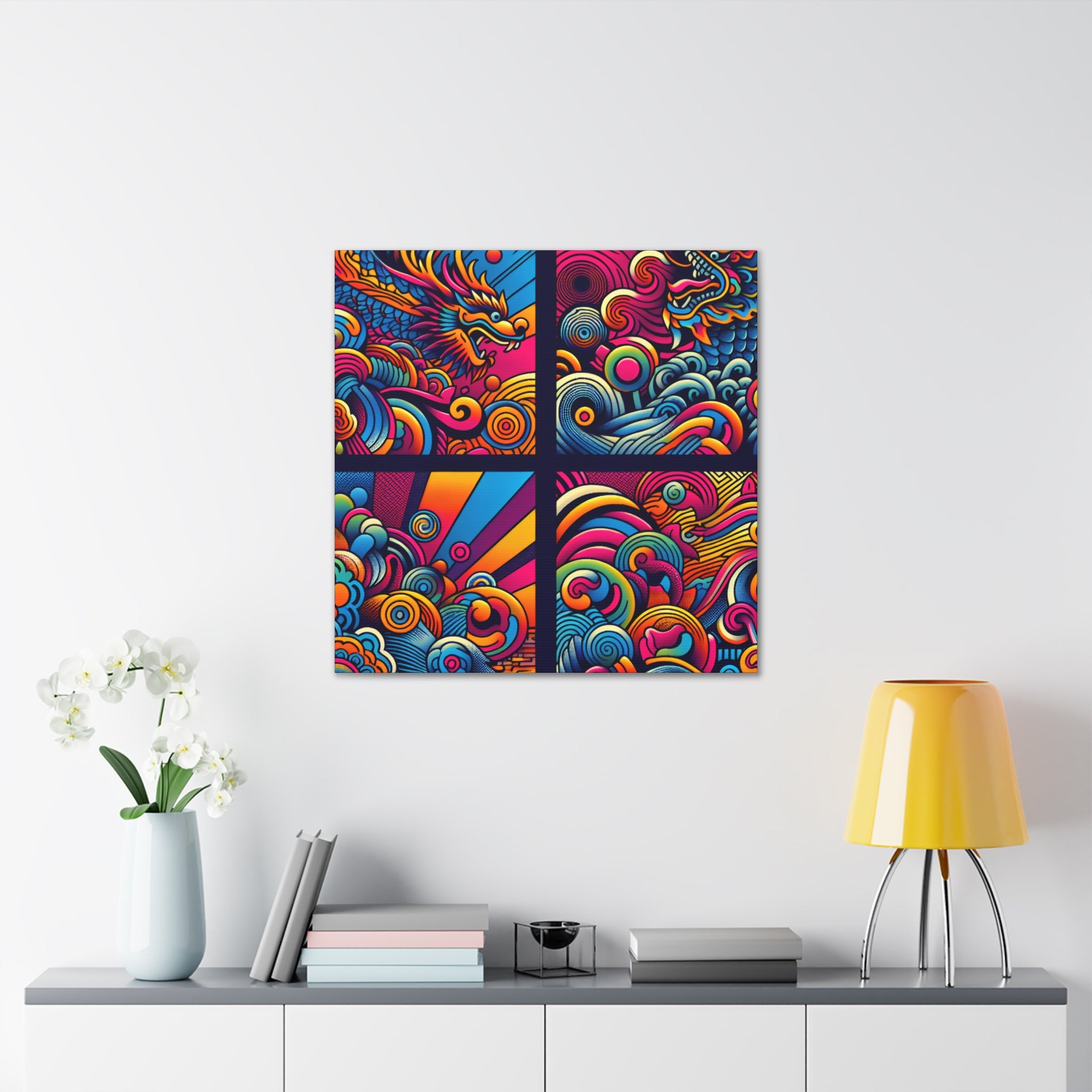 Vibrant Mythical Dragon Energy Abstract Canvas Art - Canvas