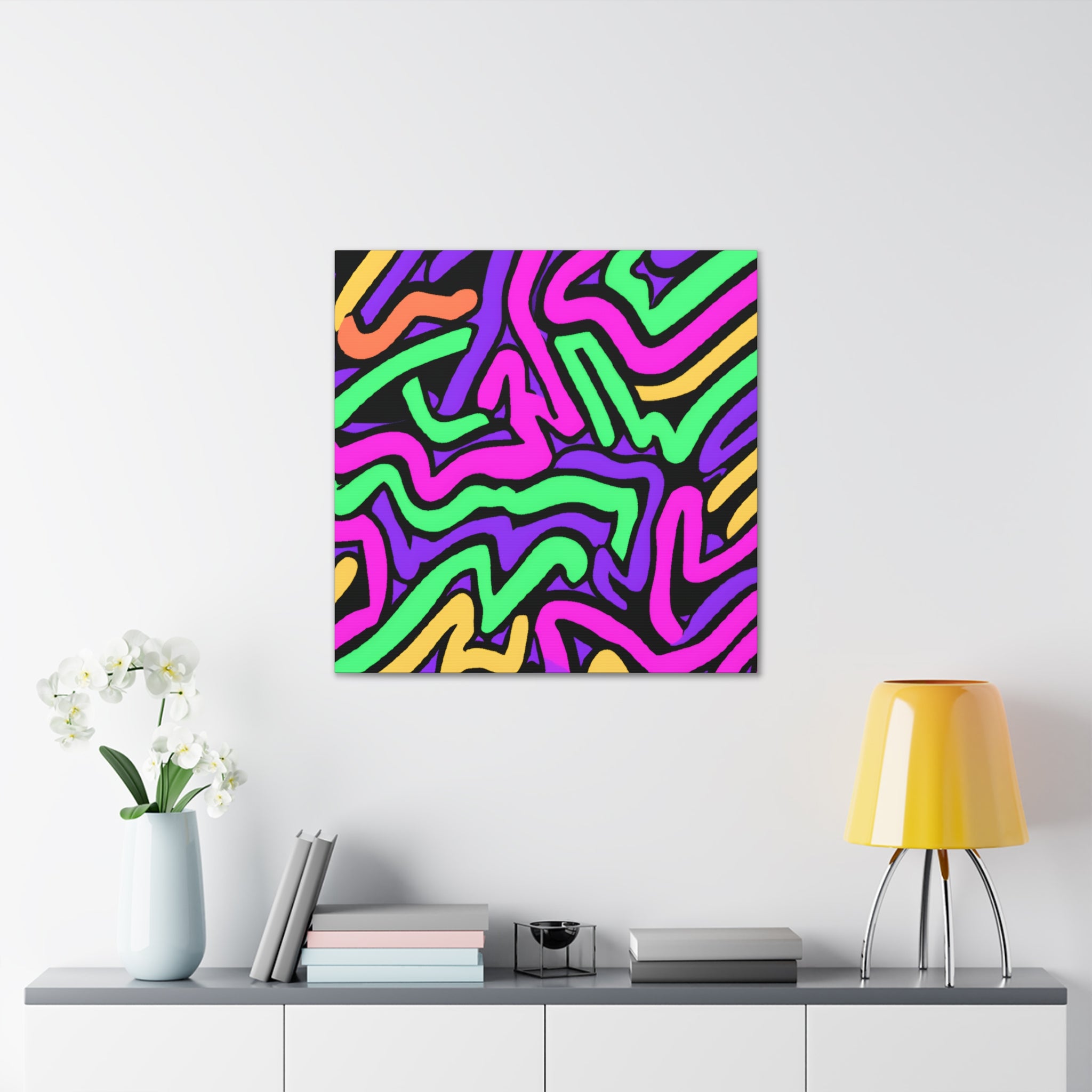 Vibrant Neon Waves Abstract Art Canvas - Canvas