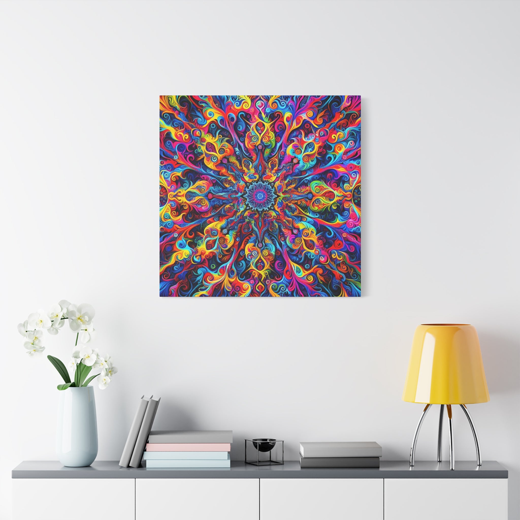 Psychedelic Mandala Explosion Colorful Abstract Art Canvas - Canvas