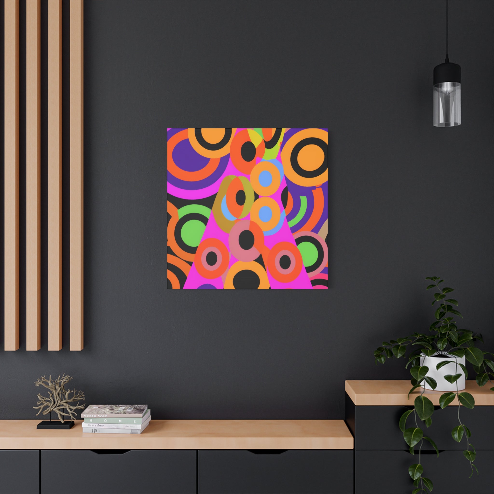 Vibrant Retro Circles Abstract Art Canvas - Canvas