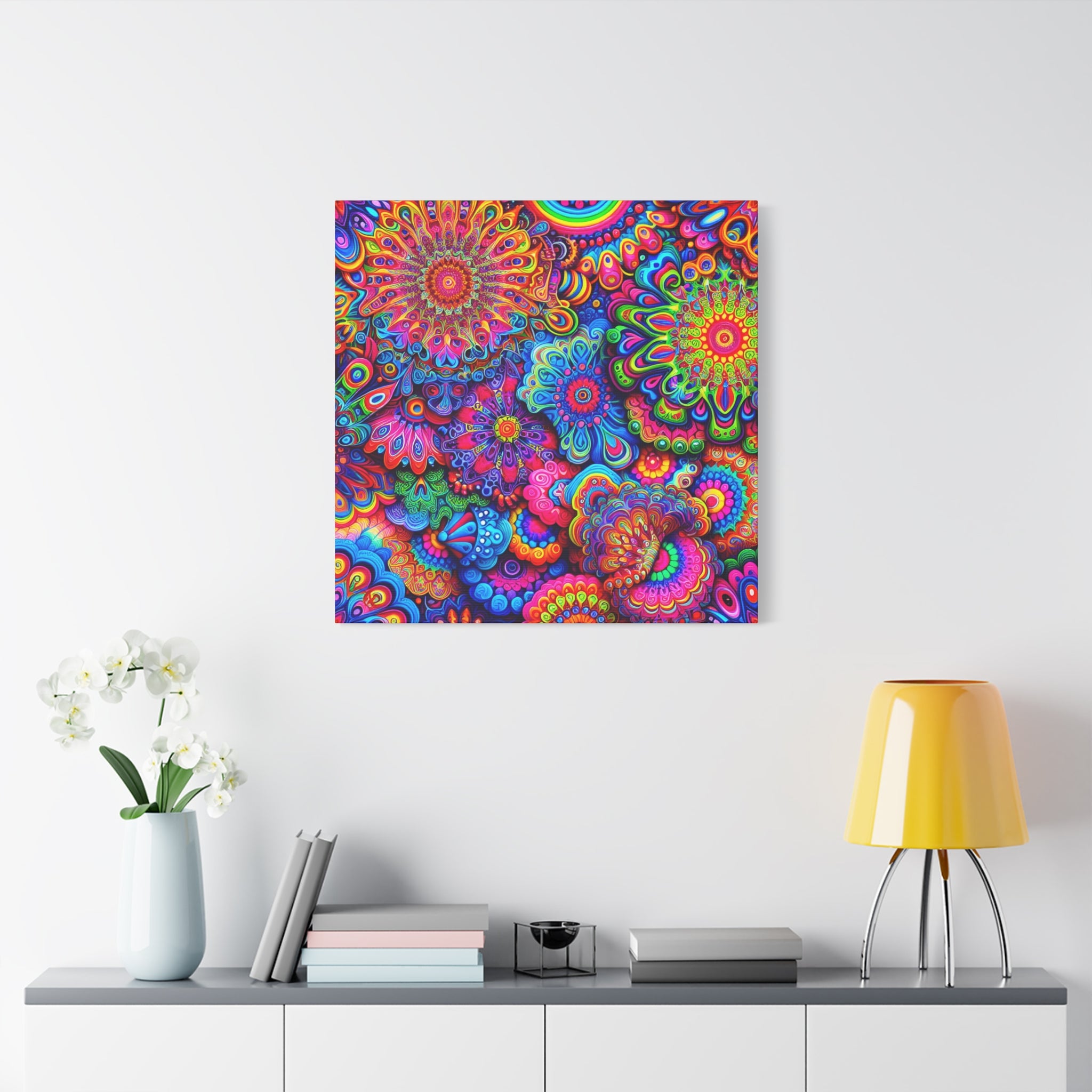 Psychedelic Floral Kaleidoscope Canvas Art Print - Canvas