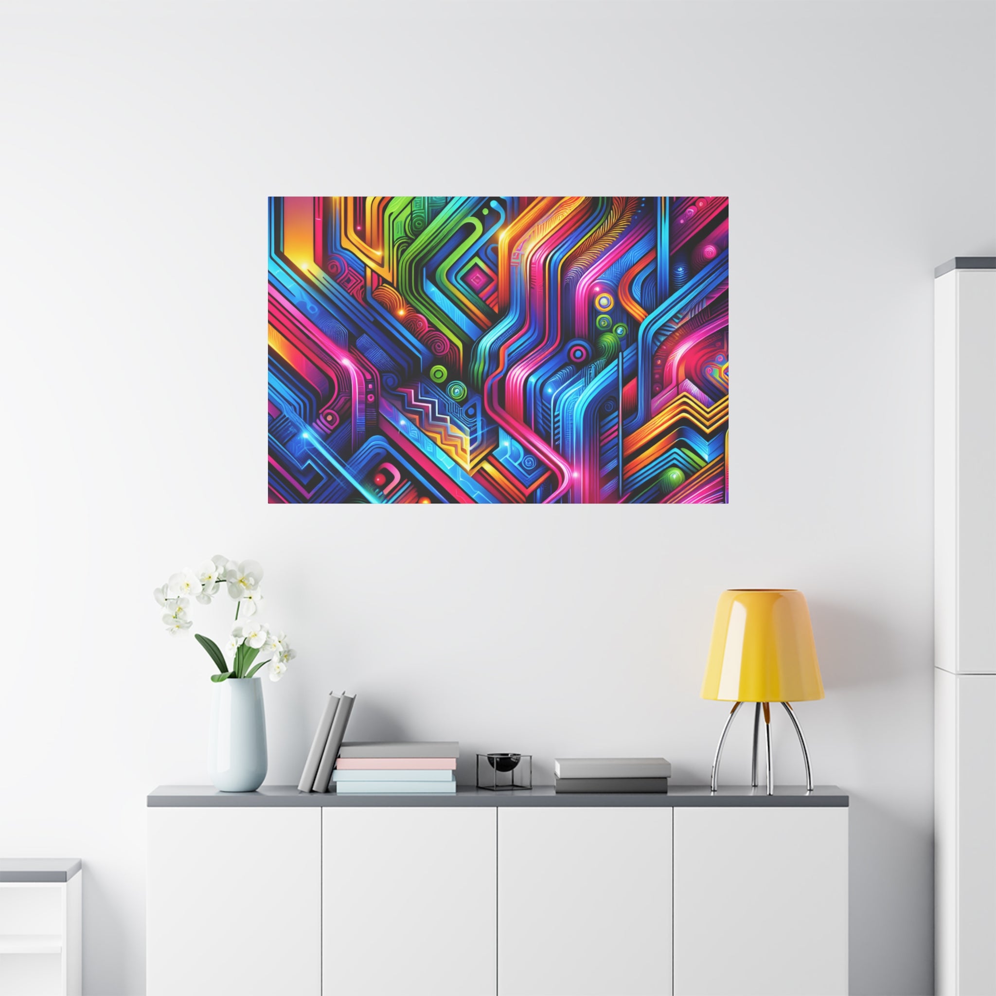 Vibrant Neon Circuitry Abstract Art Canvas - Canvas