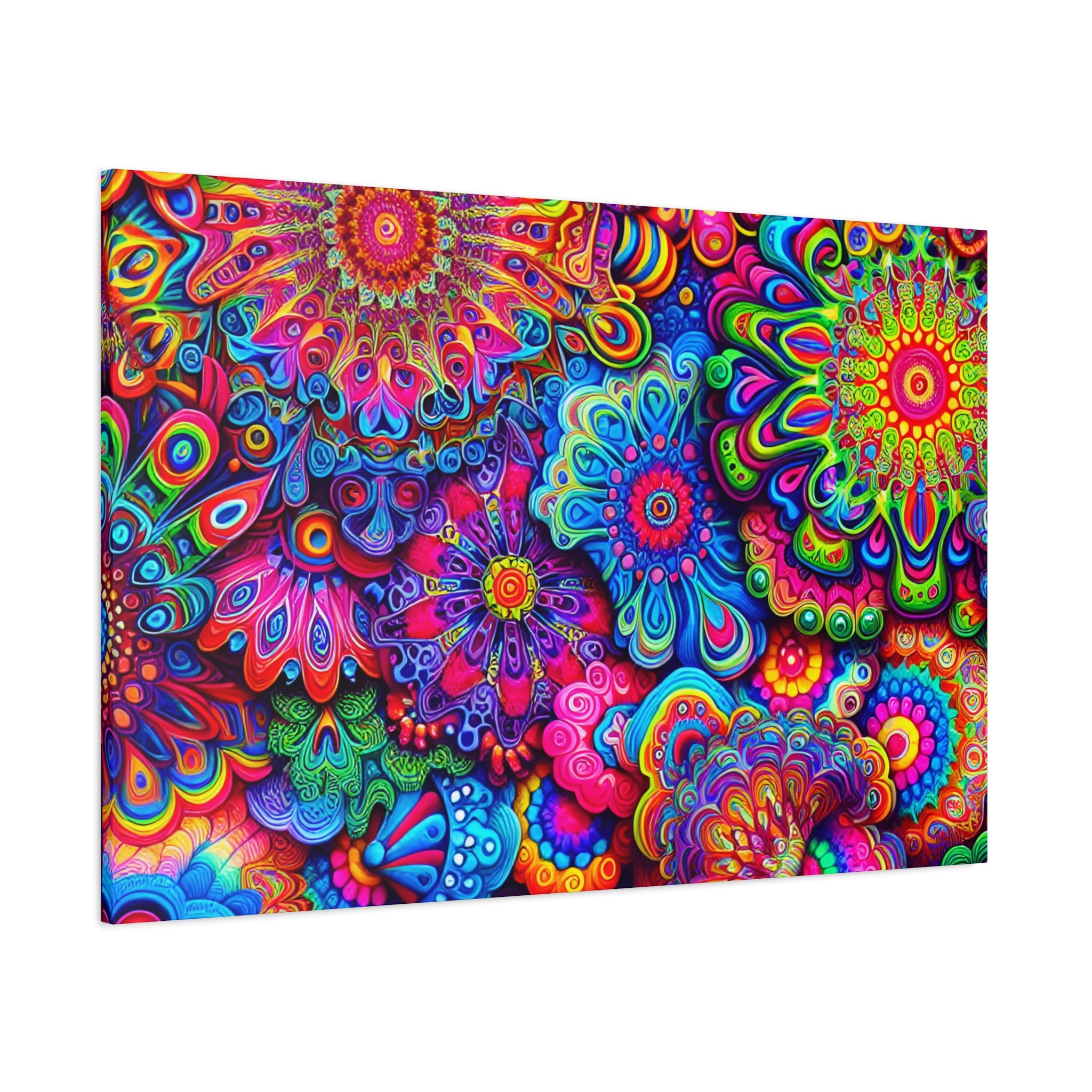 Psychedelic Floral Kaleidoscope Canvas Art Print - Canvas