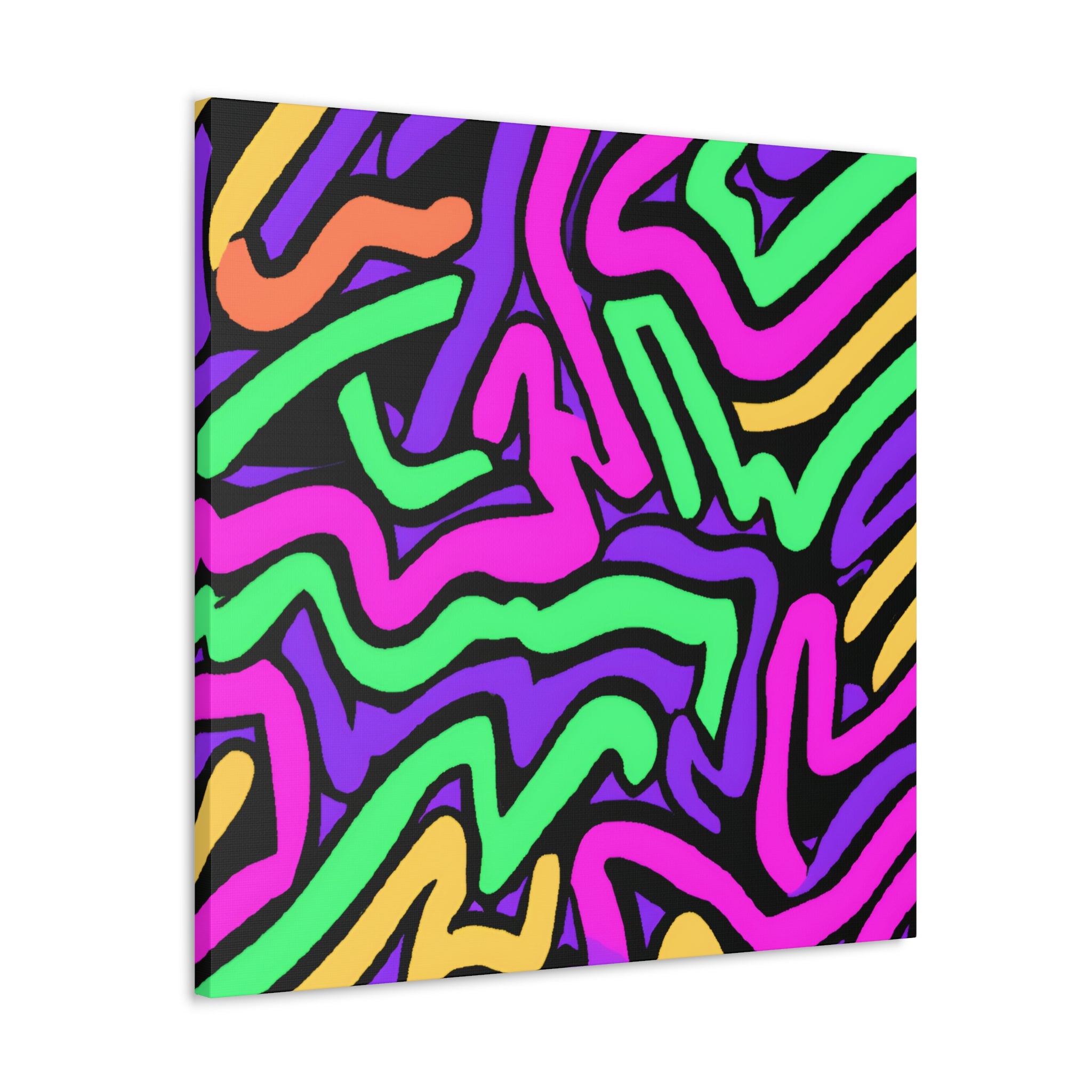 Vibrant Neon Waves Abstract Art Canvas - Canvas