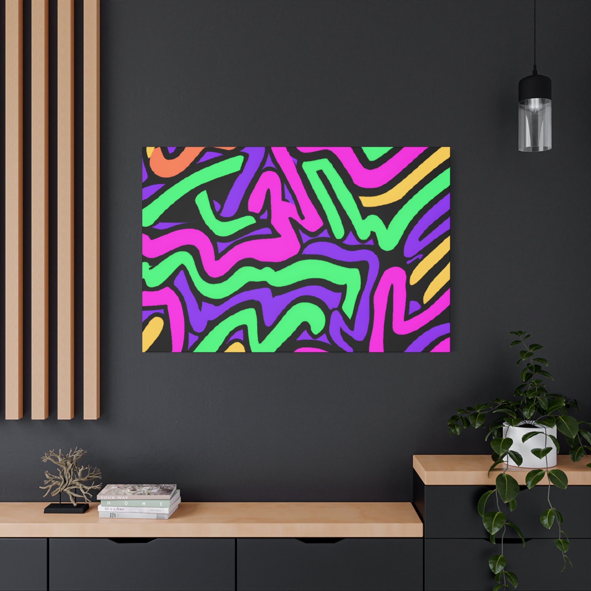 Vibrant Neon Waves Abstract Art Canvas - Canvas