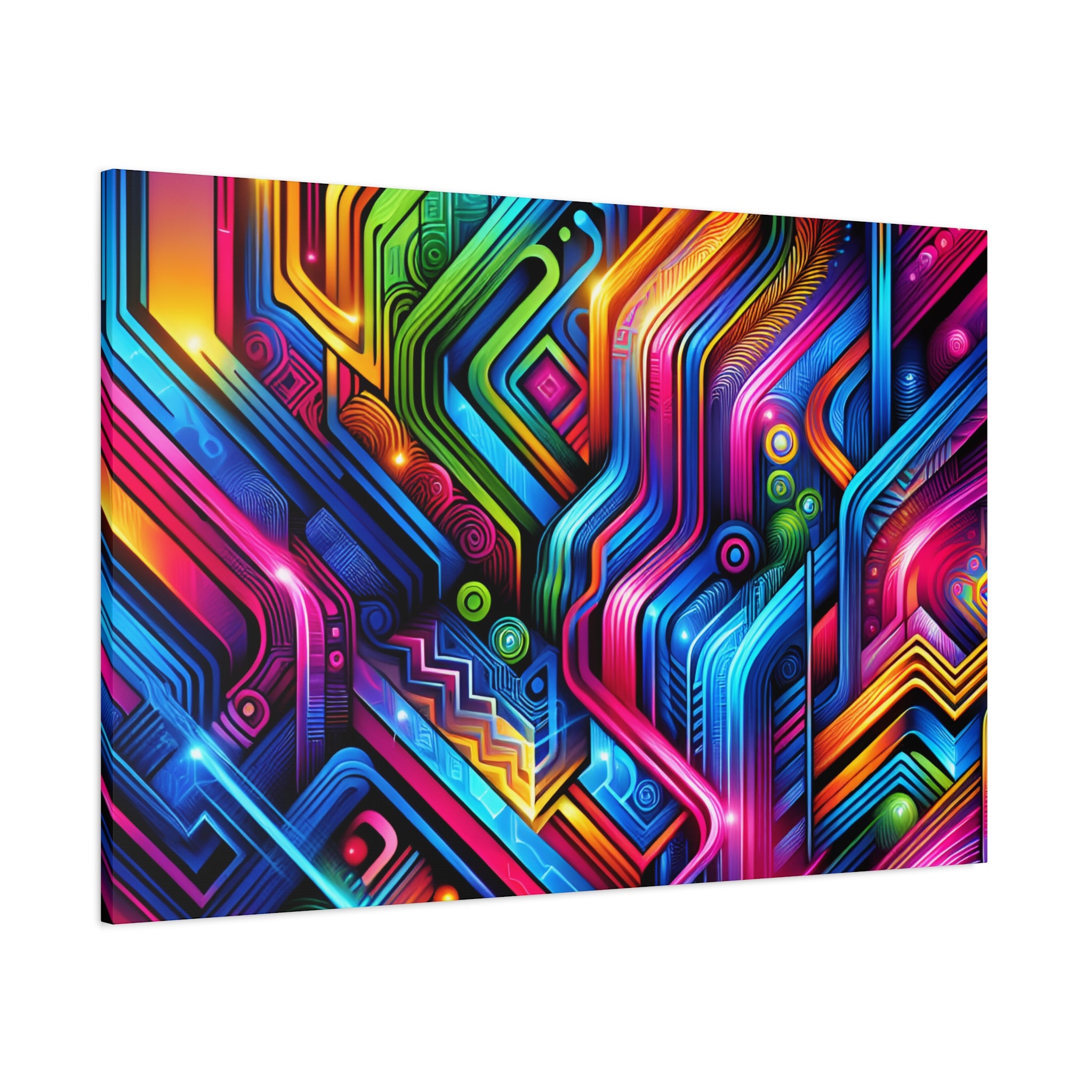 Vibrant Neon Circuitry Abstract Art Canvas - Canvas