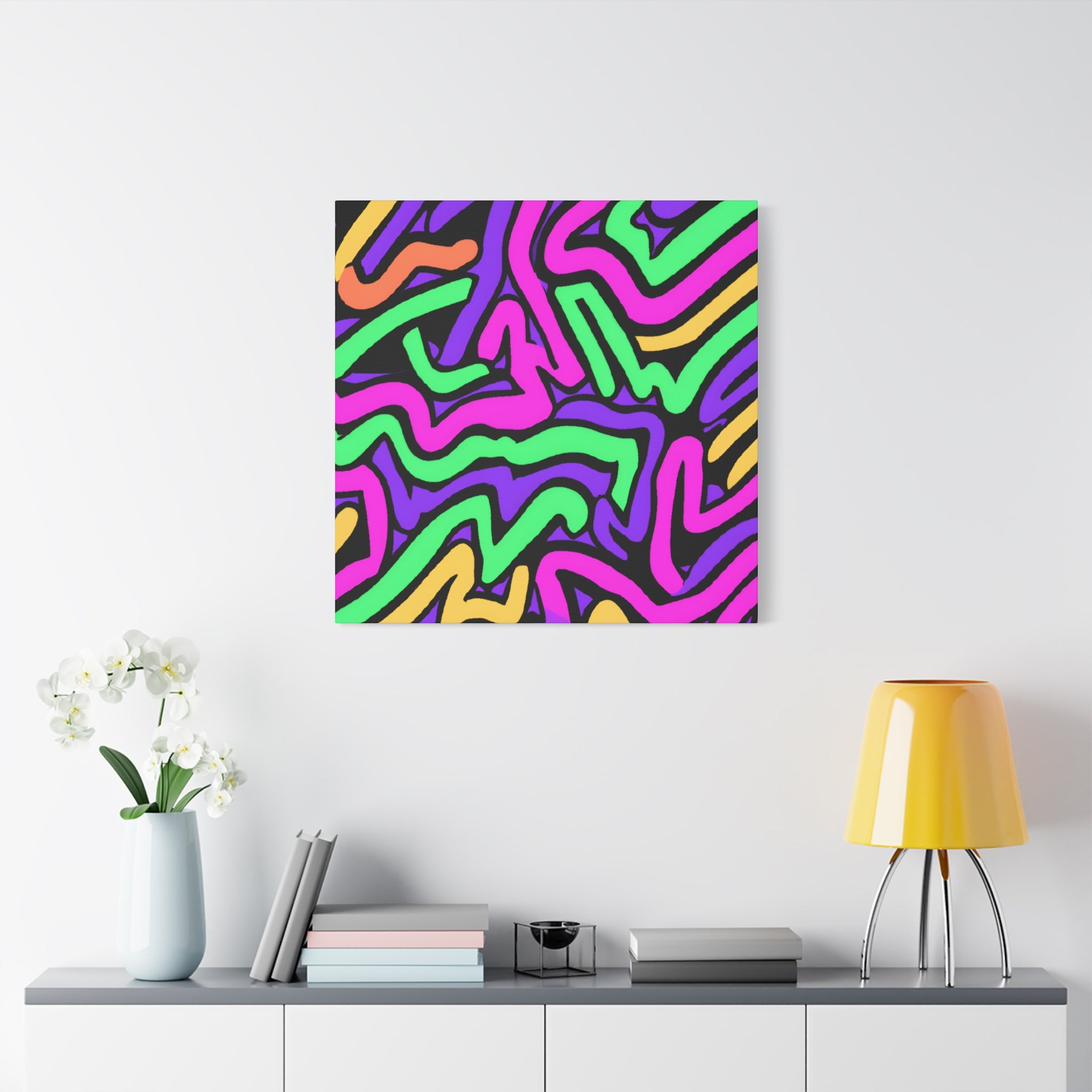 Vibrant Neon Waves Abstract Art Canvas - Canvas