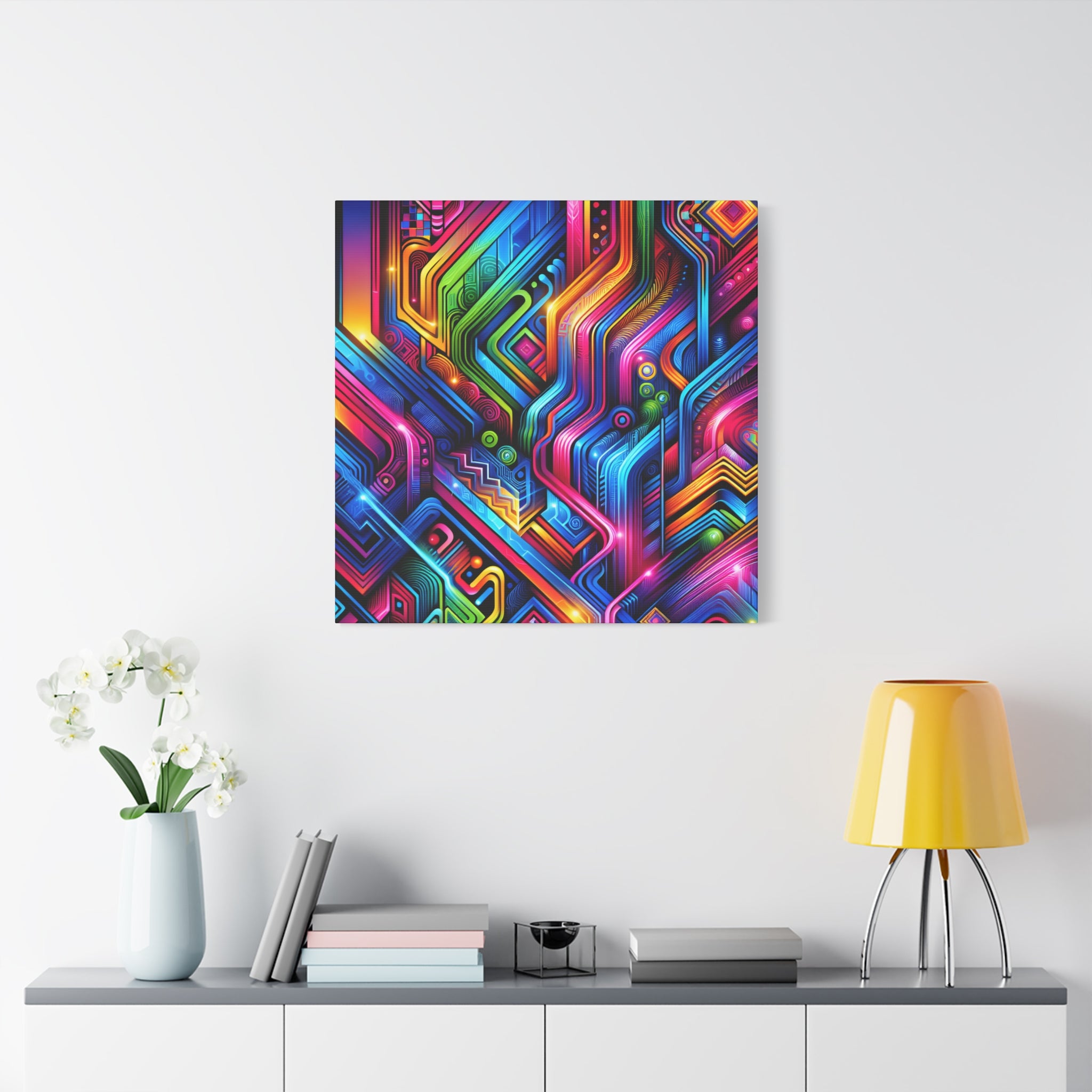 Vibrant Neon Circuitry Abstract Art Canvas - Canvas