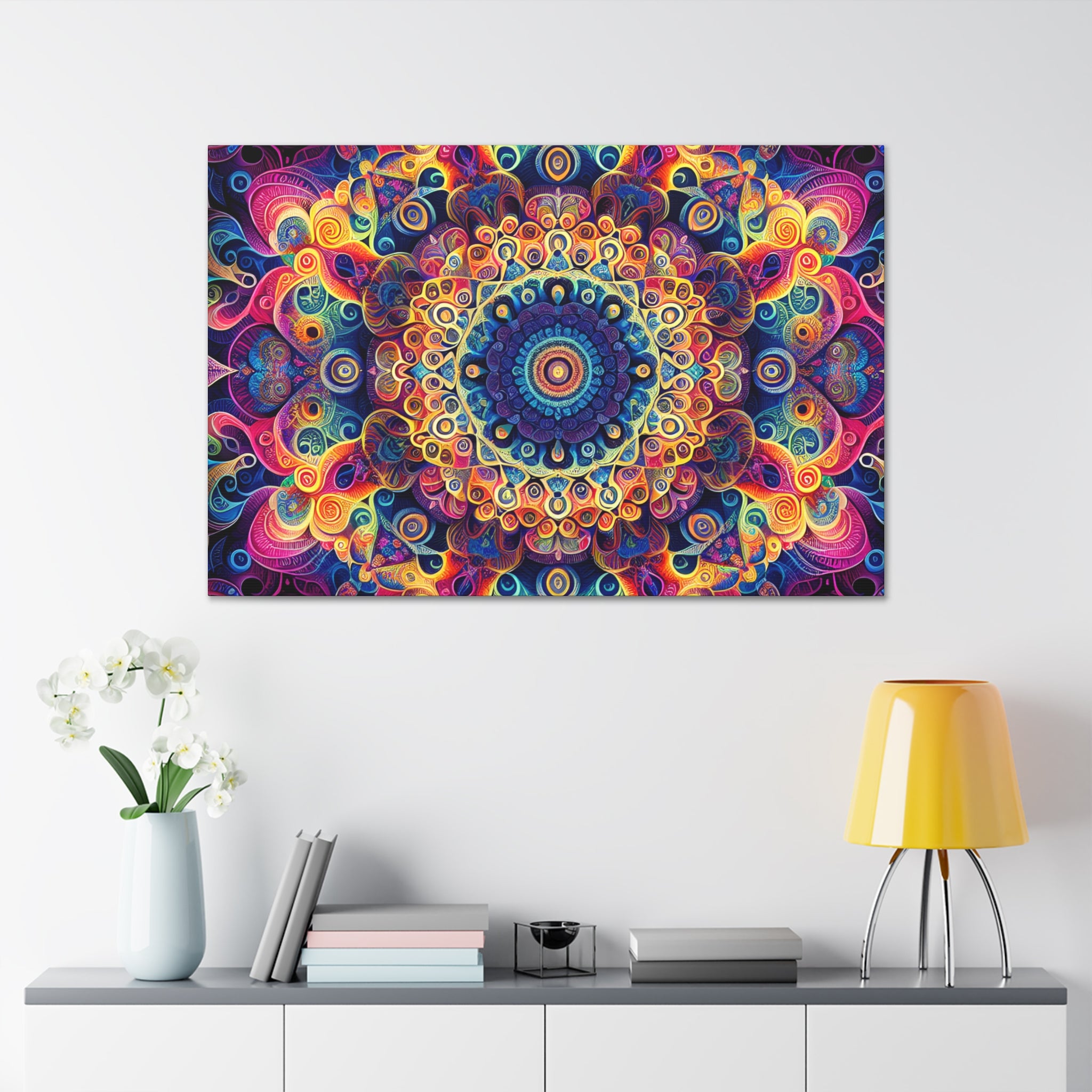 Vibrant Psychedelic Mandala Canvas Art Print - Canvas