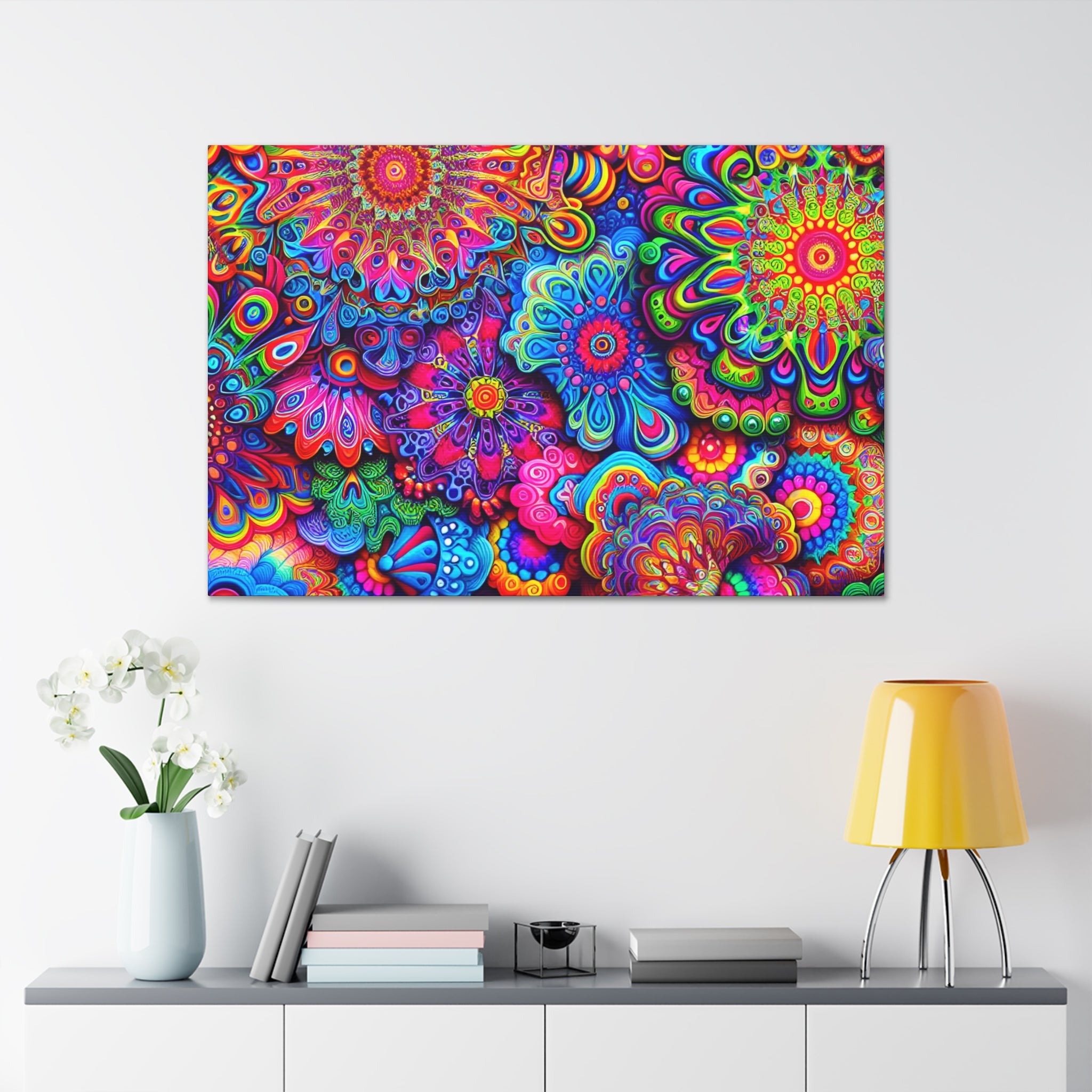 Psychedelic Floral Kaleidoscope Canvas Art Print - Canvas