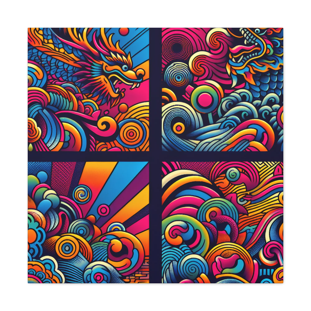 Vibrant Mythical Dragon Energy Abstract Canvas Art - Canvas