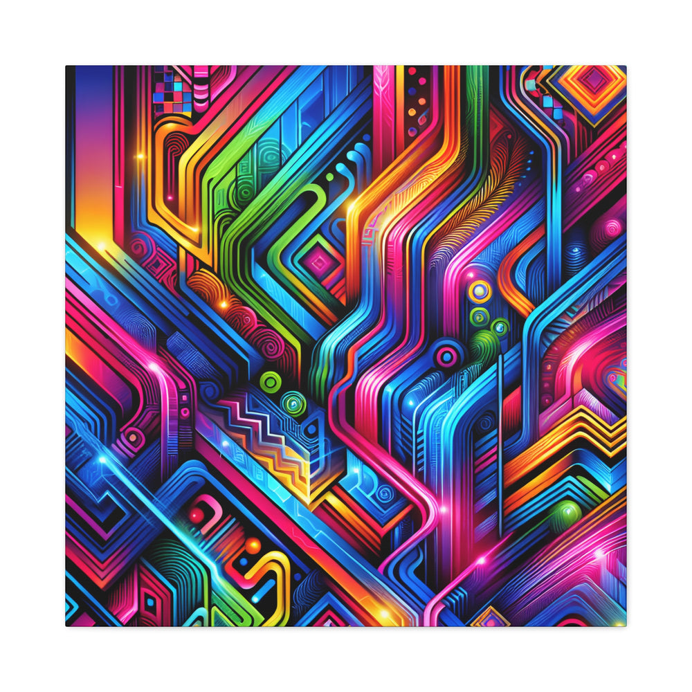 Vibrant Neon Circuitry Abstract Art Canvas - Canvas