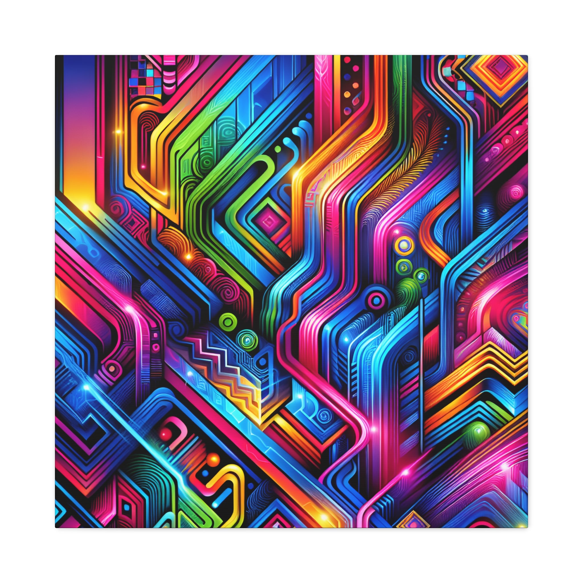 Vibrant Neon Circuitry Abstract Art Canvas - Canvas