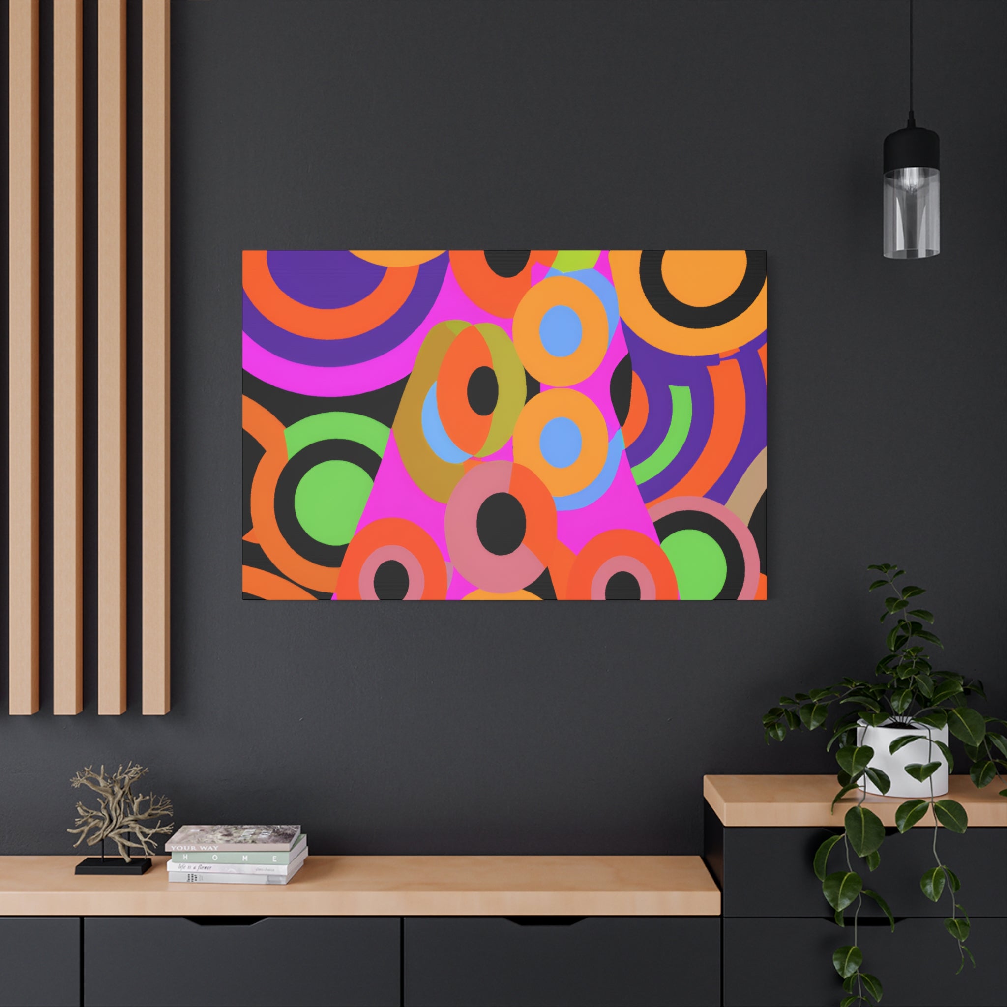 Vibrant Retro Circles Abstract Art Canvas - Canvas