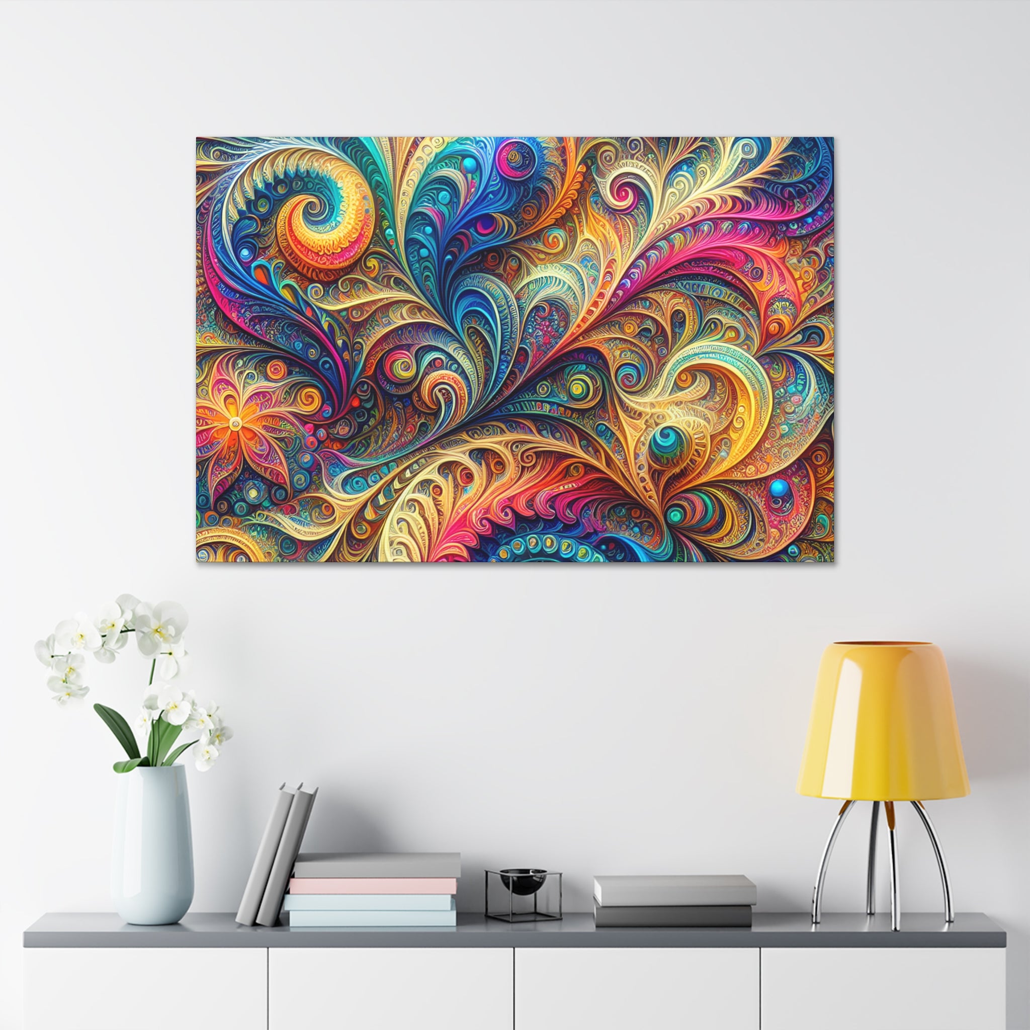 Vibrant Psychedelic Paisley Swirl Canvas Art Print - Canvas