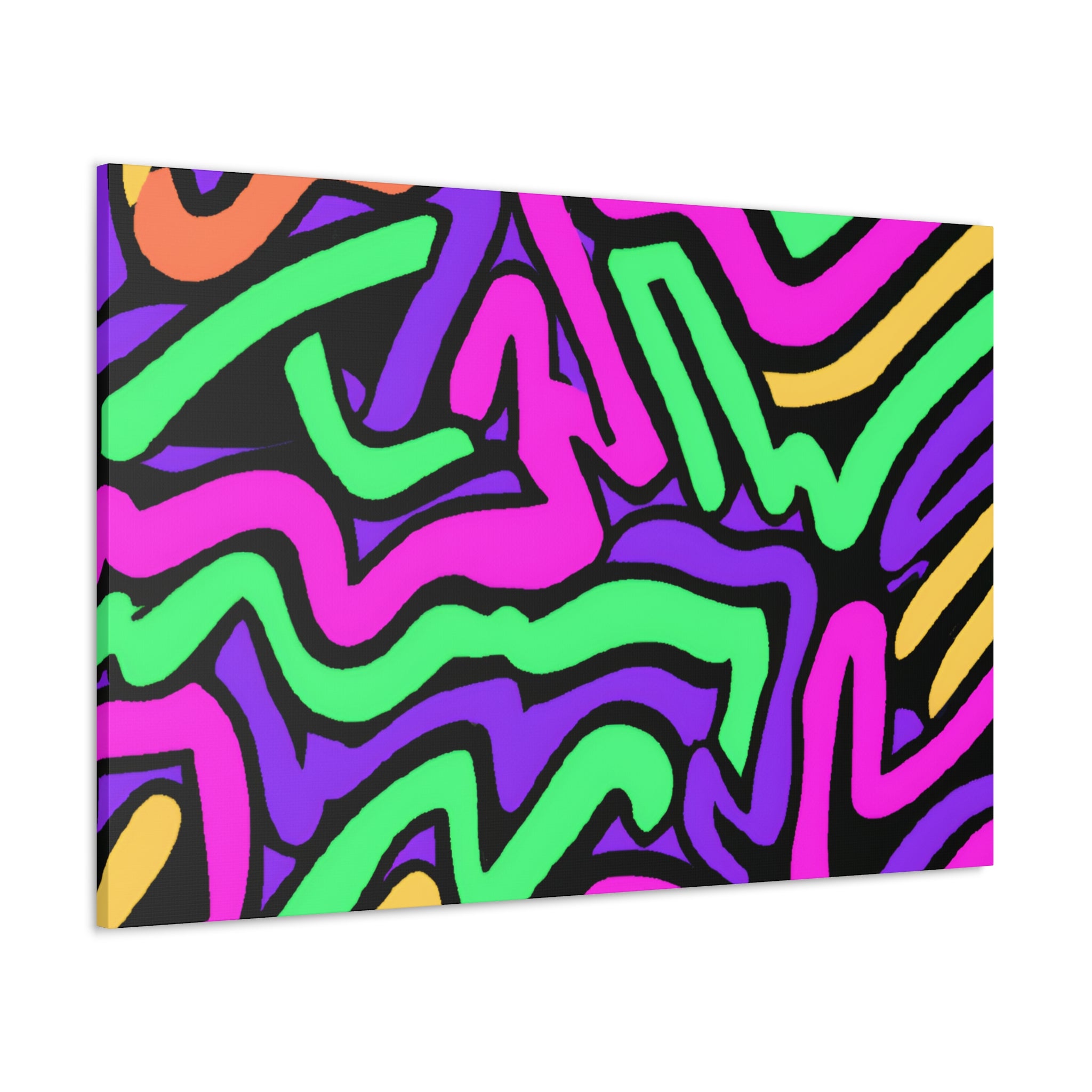 Vibrant Neon Waves Abstract Art Canvas - Canvas