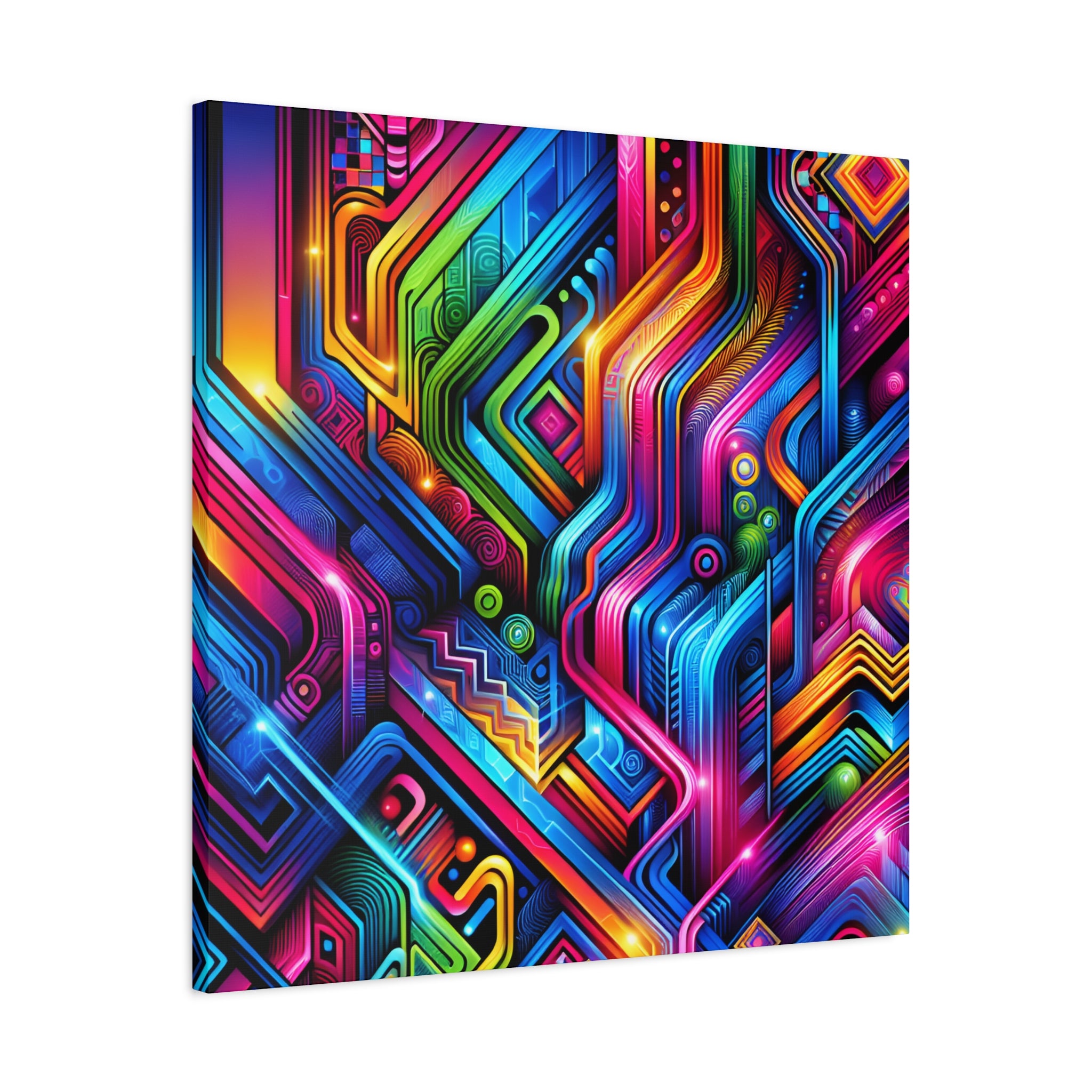 Vibrant Neon Circuitry Abstract Art Canvas - Canvas