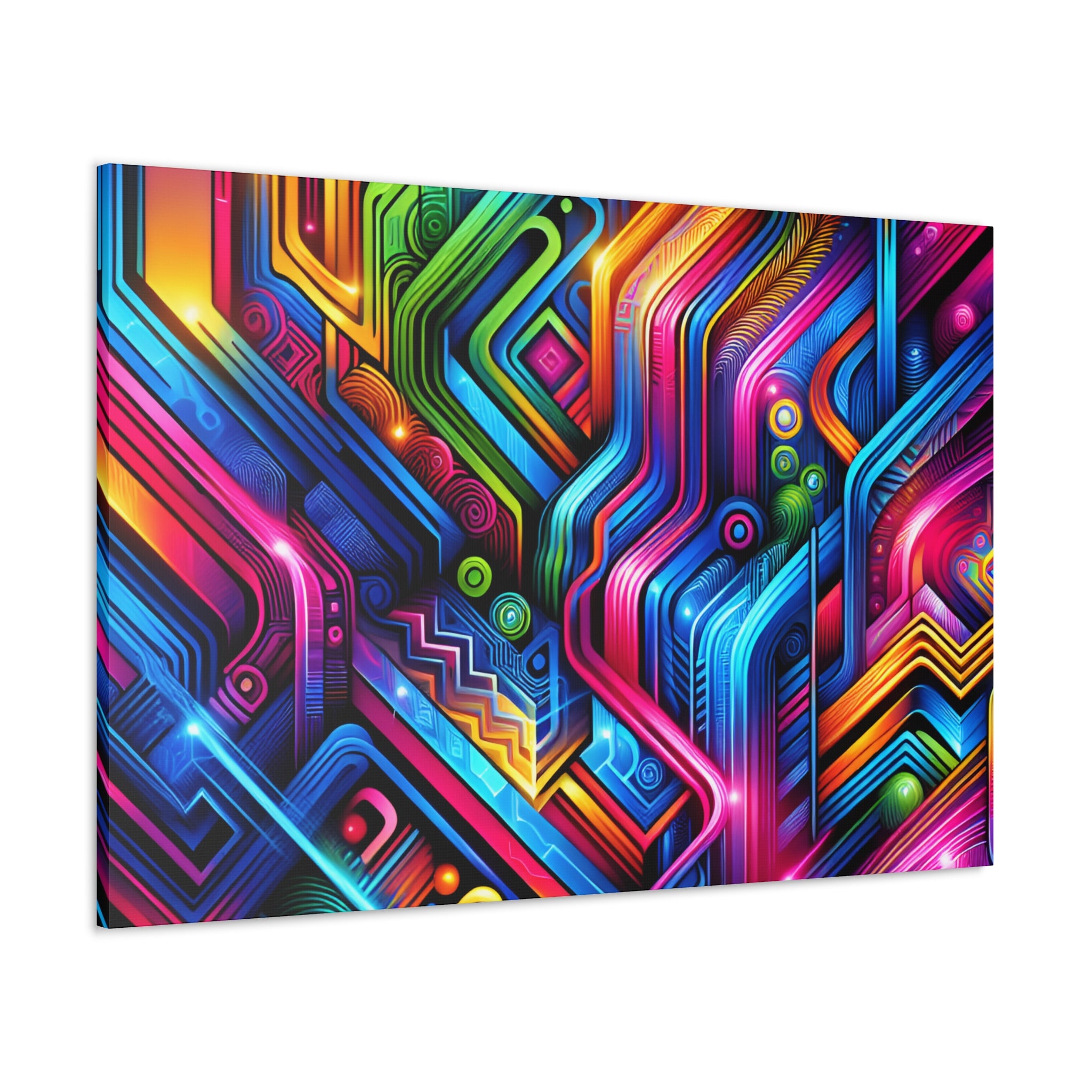 Vibrant Neon Circuitry Abstract Art Canvas - Canvas