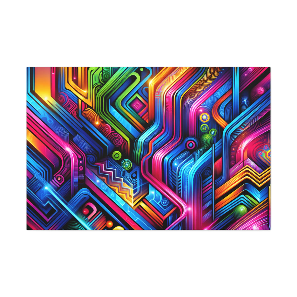 Vibrant Neon Circuitry Abstract Art Canvas - Canvas