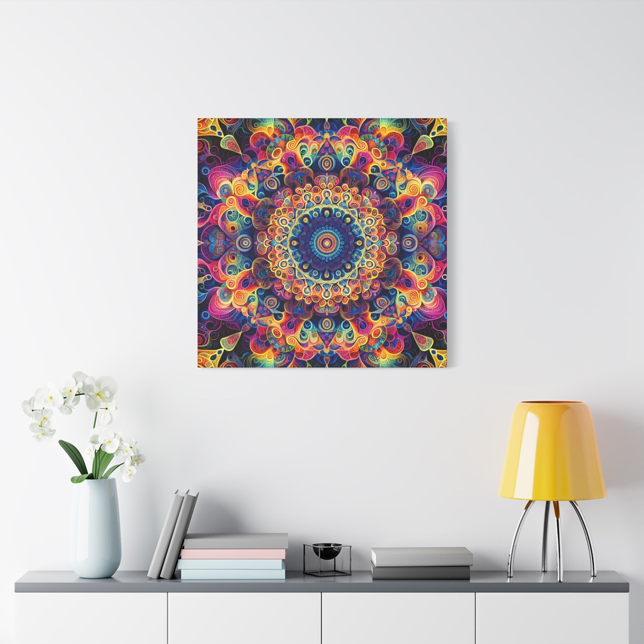 Vibrant Psychedelic Mandala Canvas Art Print - Canvas