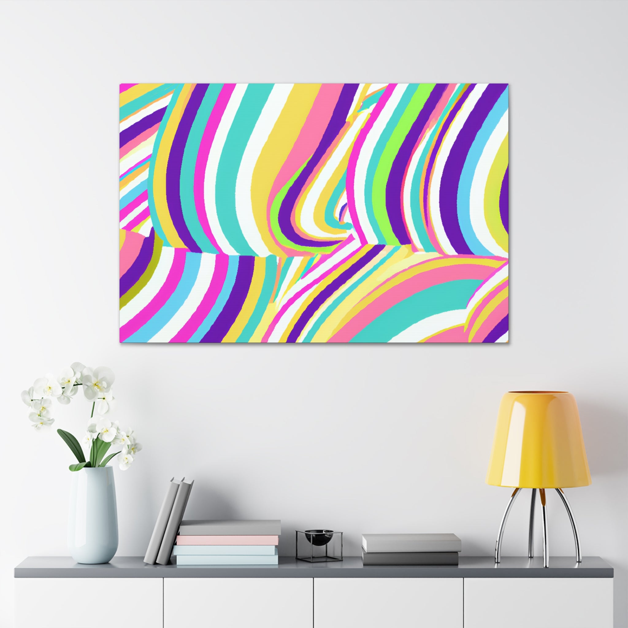 Vibrant Wavy Stripes Abstract Art Canvas - Canvas