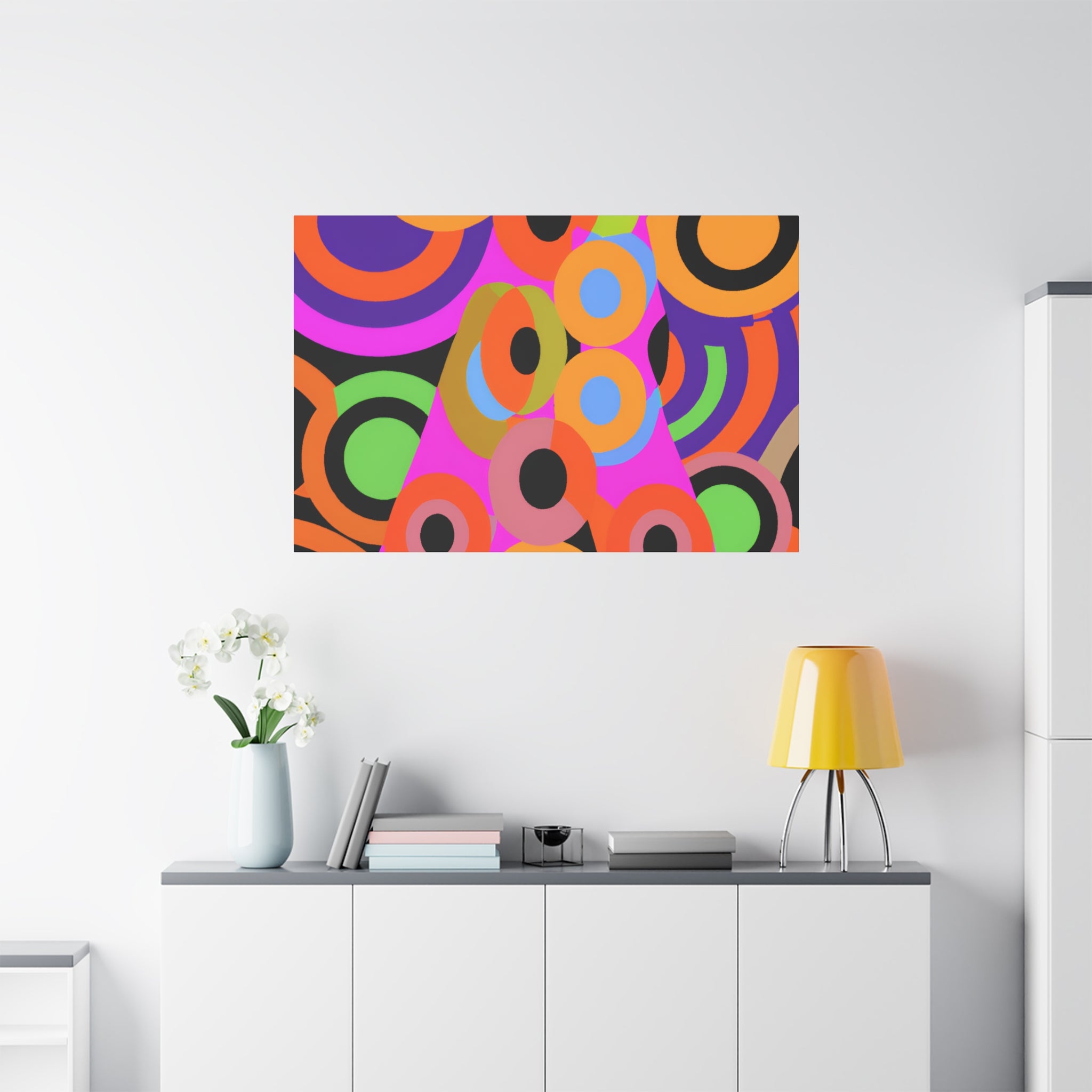 Vibrant Retro Circles Abstract Art Canvas - Canvas
