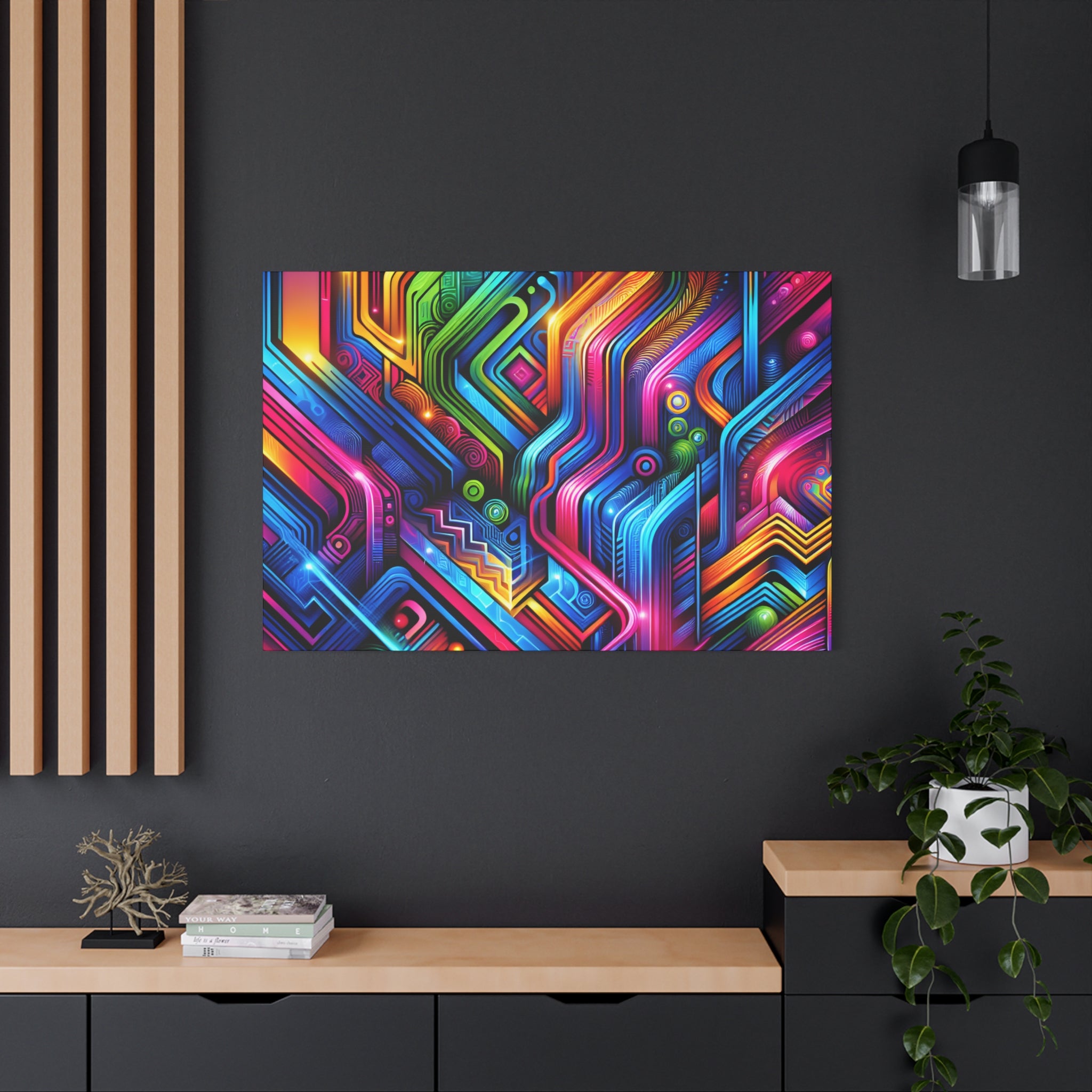 Vibrant Neon Circuitry Abstract Art Canvas - Canvas