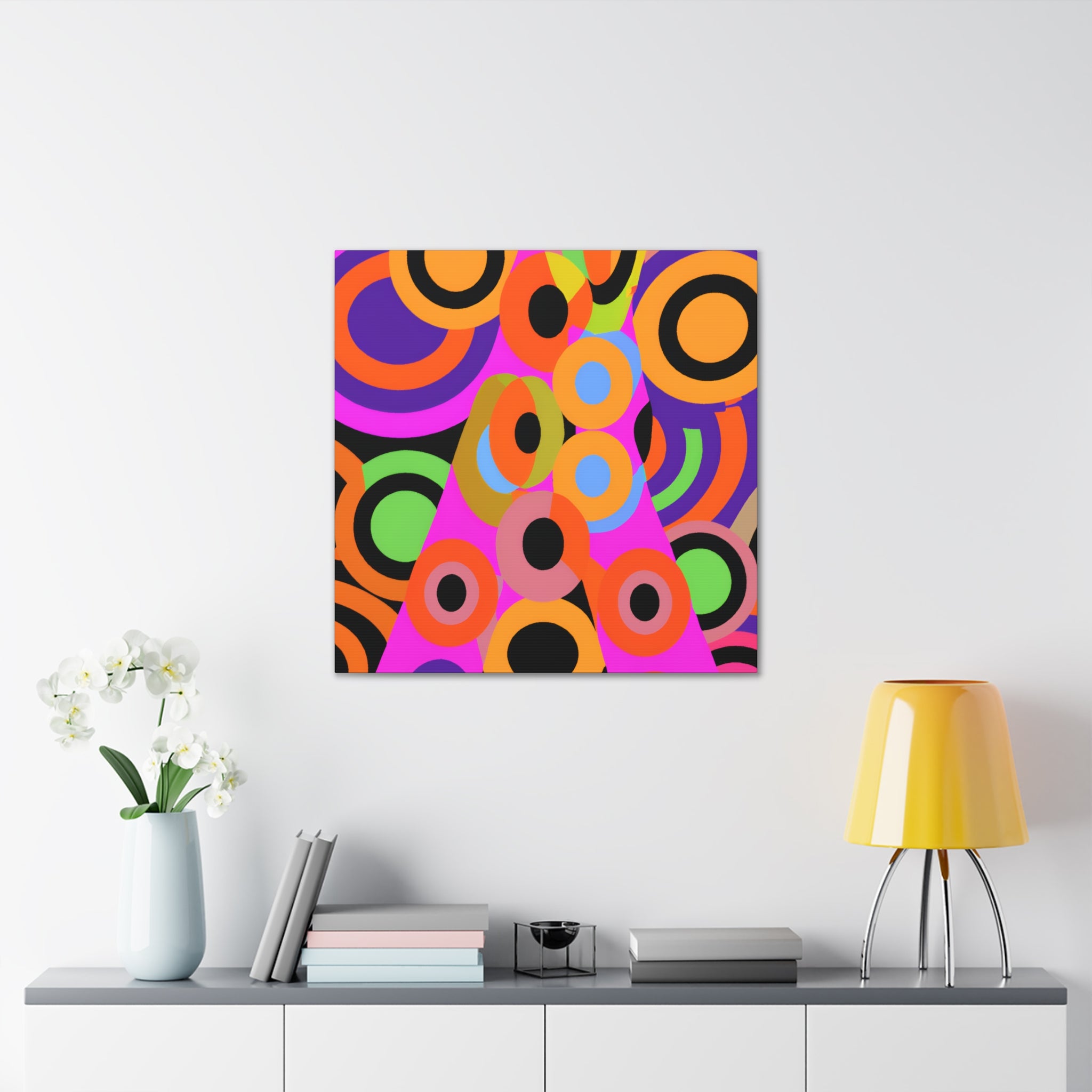 Vibrant Retro Circles Abstract Art Canvas - Canvas