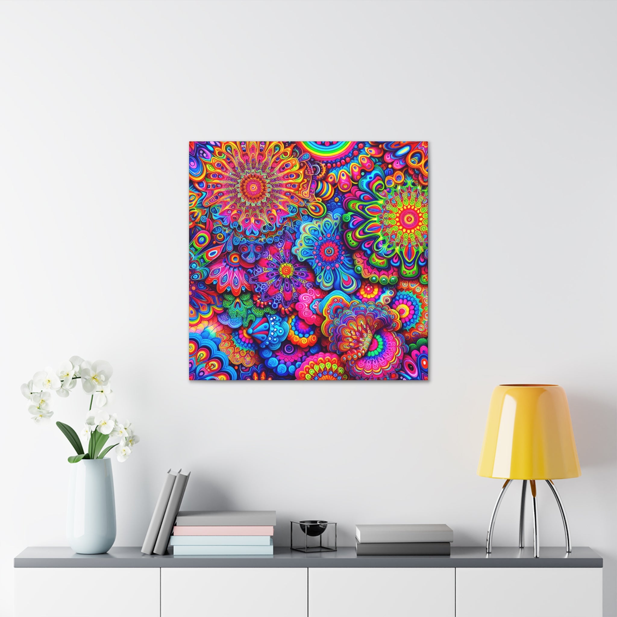 Psychedelic Floral Kaleidoscope Canvas Art Print - Canvas