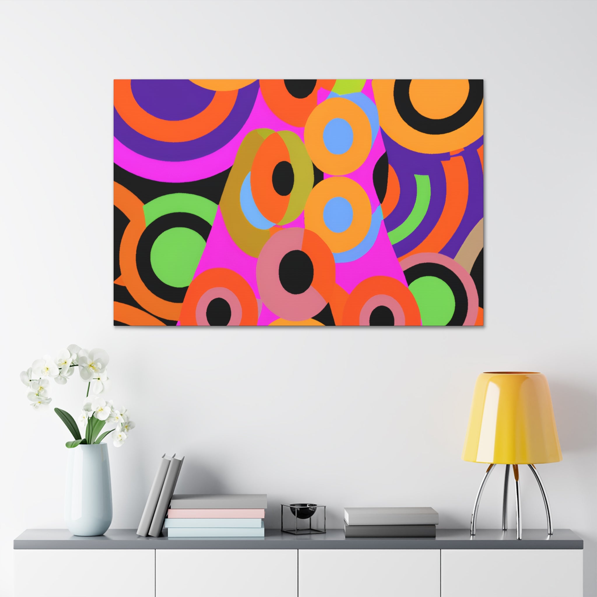 Vibrant Retro Circles Abstract Art Canvas - Canvas