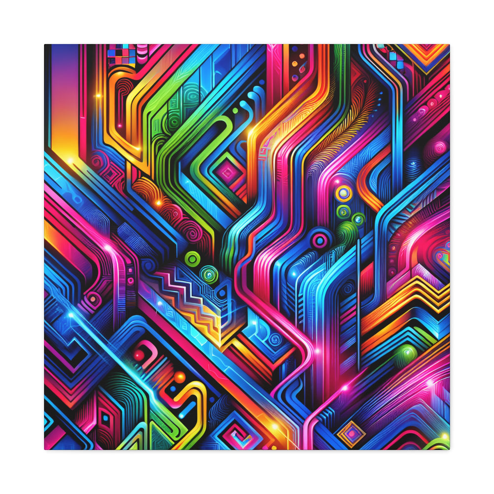 Vibrant Neon Circuitry Abstract Art Canvas - Canvas