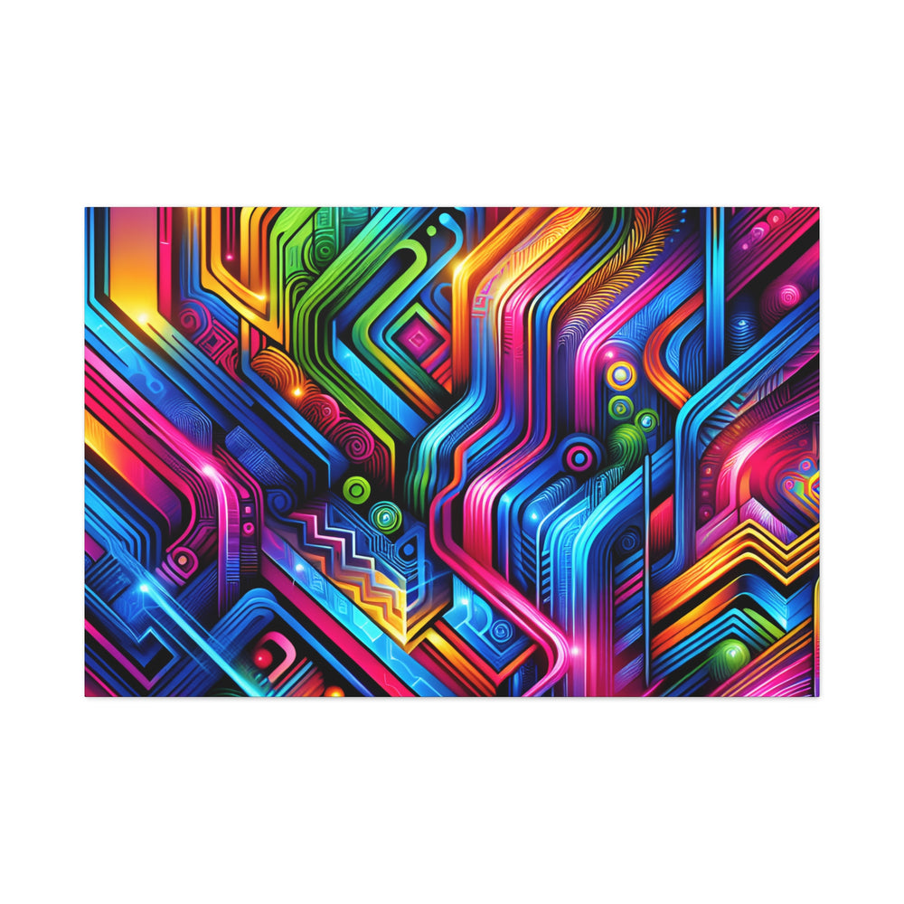 Vibrant Neon Circuitry Abstract Art Canvas - Canvas