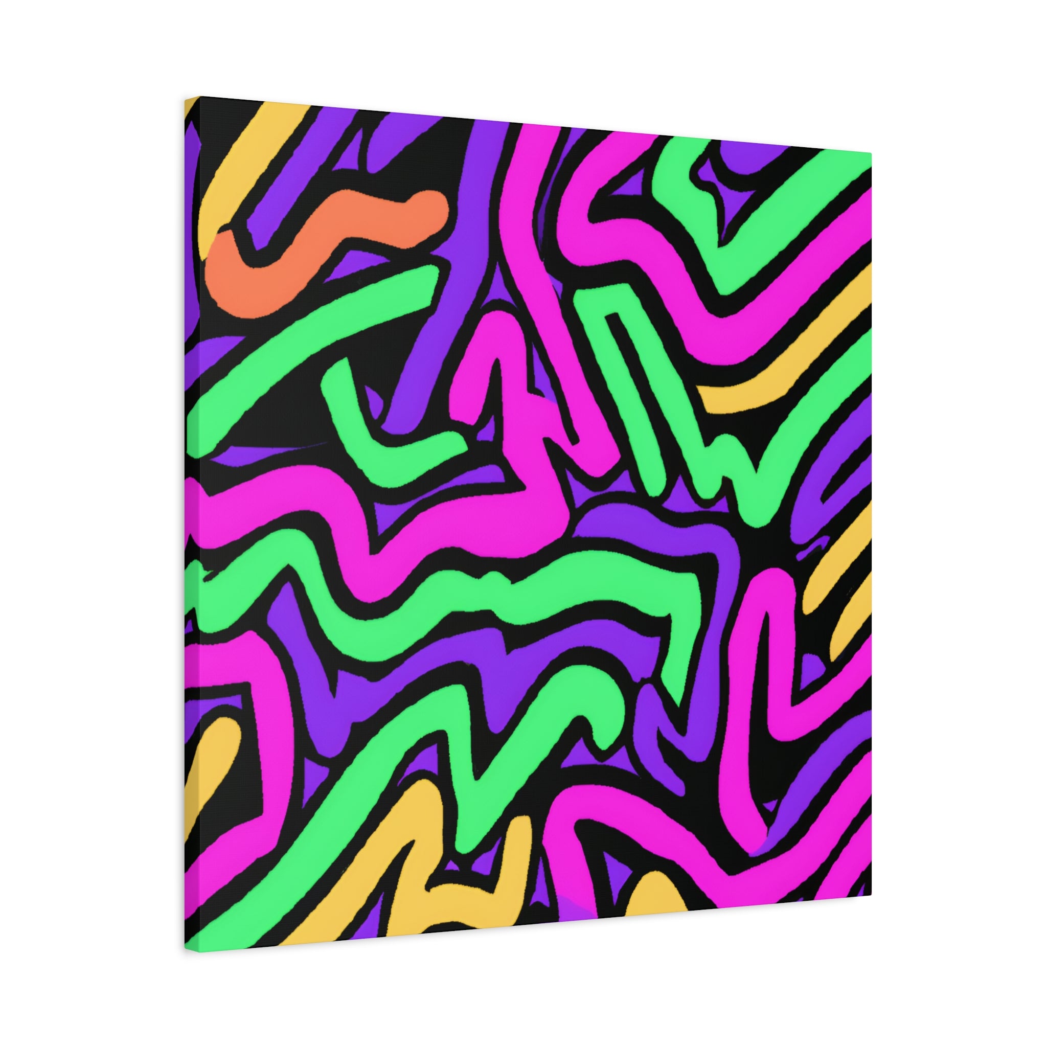 Vibrant Neon Waves Abstract Art Canvas - Canvas